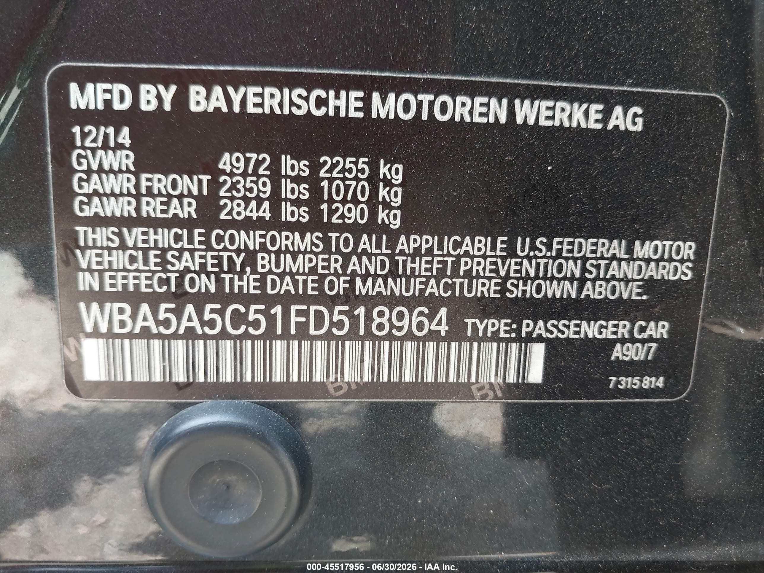 2015 Bmw 528i   Gray vin: WBA5A5C51FD518964