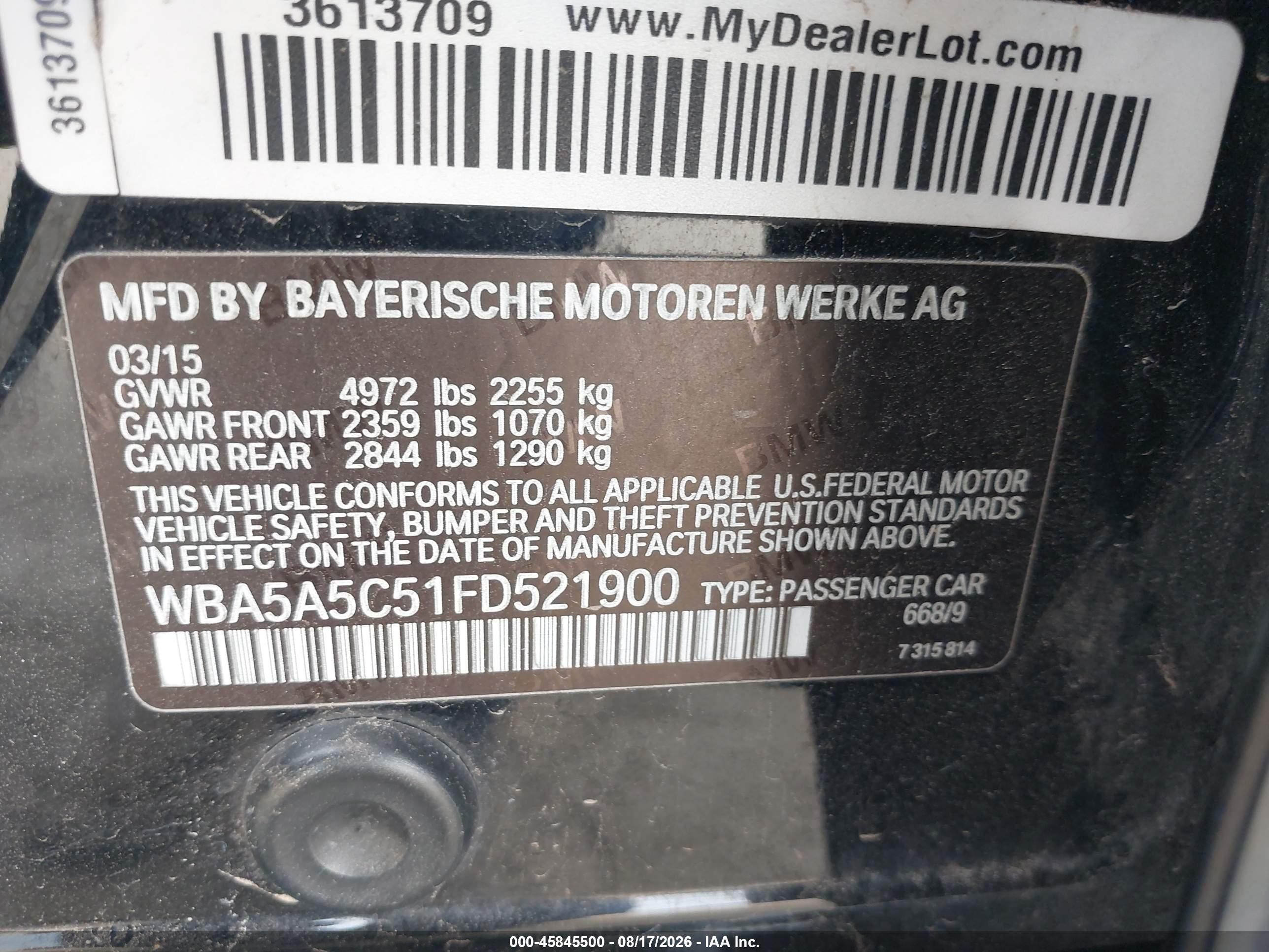 2015 Bmw 528i Black vin: WBA5A5C51FD521900