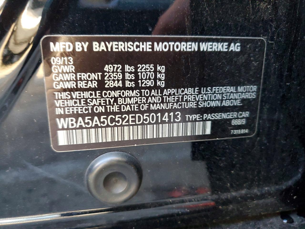 2014 Bmw 528 I Черный vin: WBA5A5C52ED501413