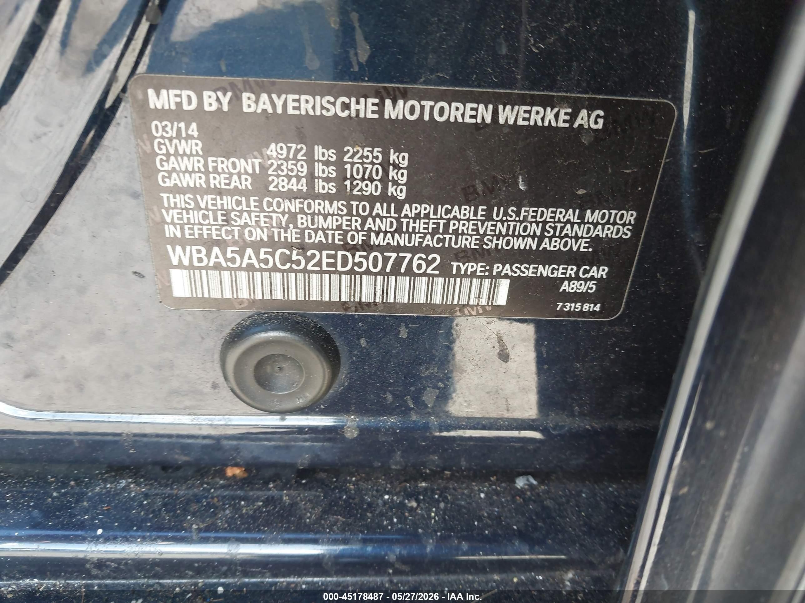 2014 Bmw 528i   Blue vin: WBA5A5C52ED507762