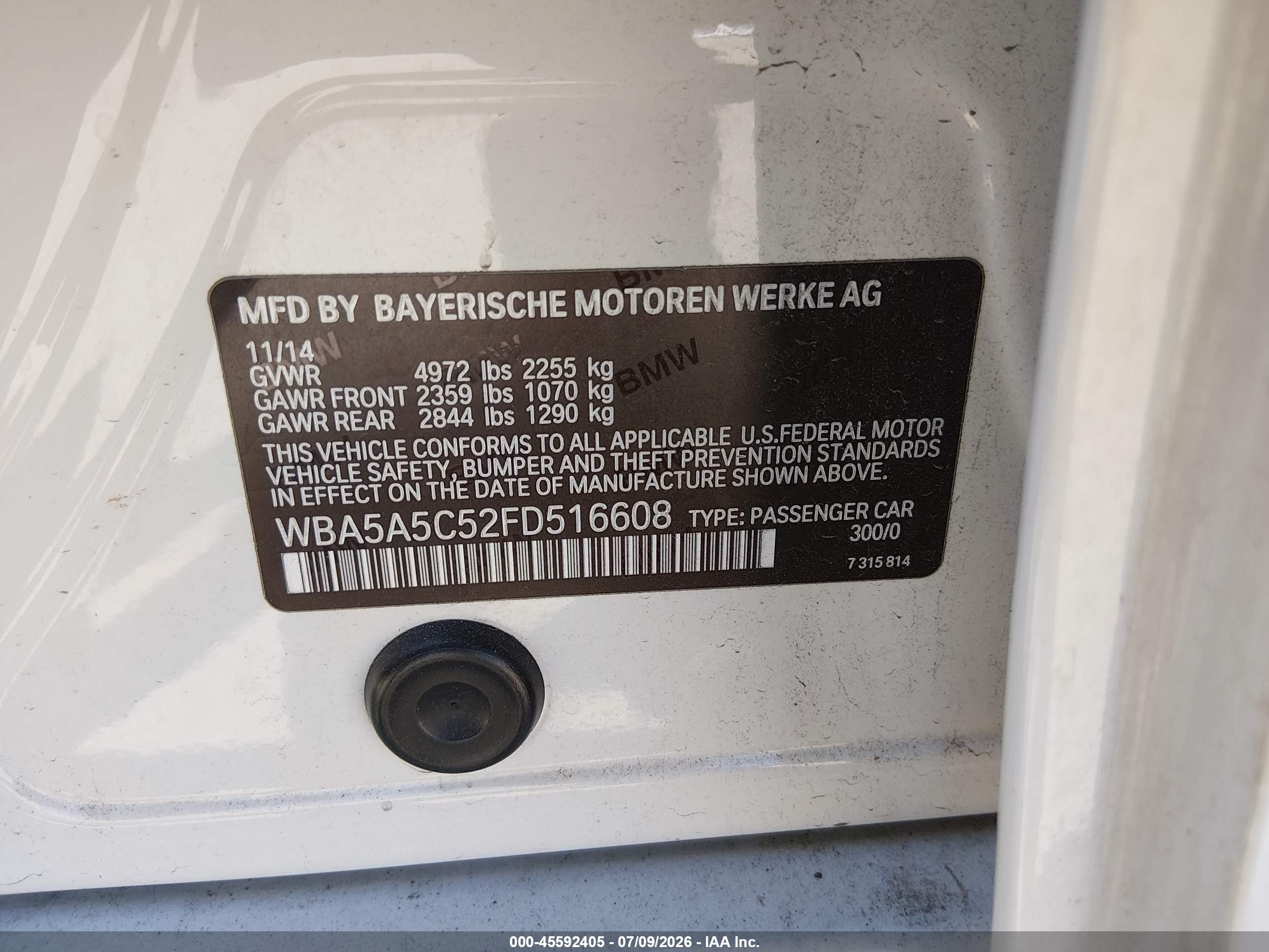 2015 Bmw 528i   White vin: WBA5A5C52FD516608