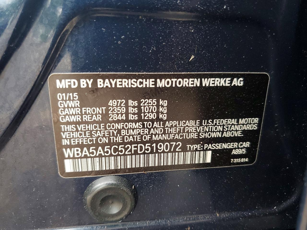2015 Bmw 528 I Blue vin: WBA5A5C52FD519072