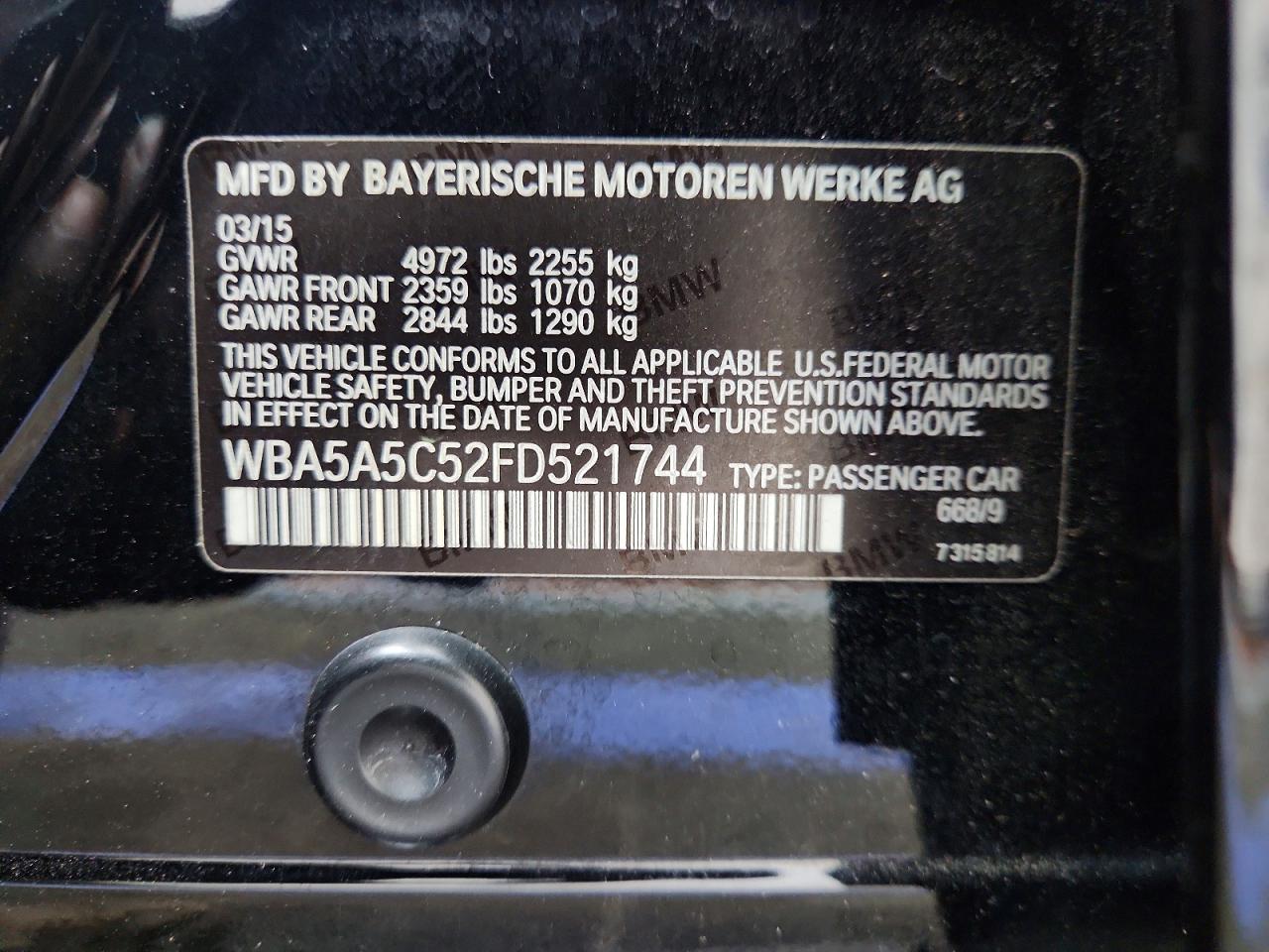 2015 Bmw 528 I Black vin: WBA5A5C52FD521744