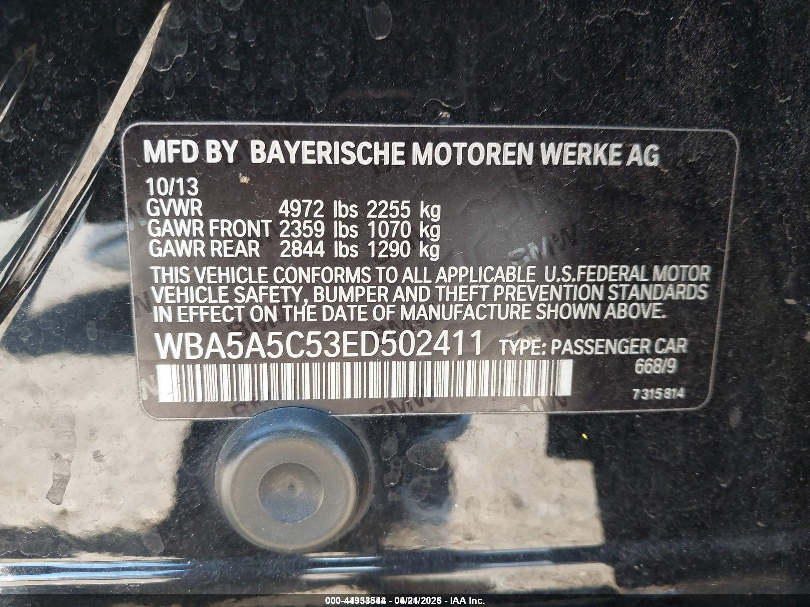 2014 Bmw 528i   Black vin: WBA5A5C53ED502411
