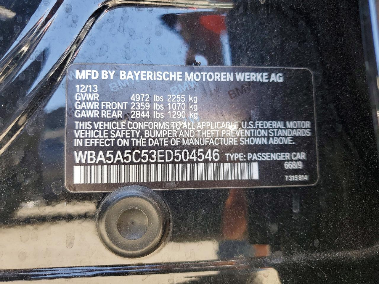2014 Bmw 528 I Черный vin: WBA5A5C53ED504546