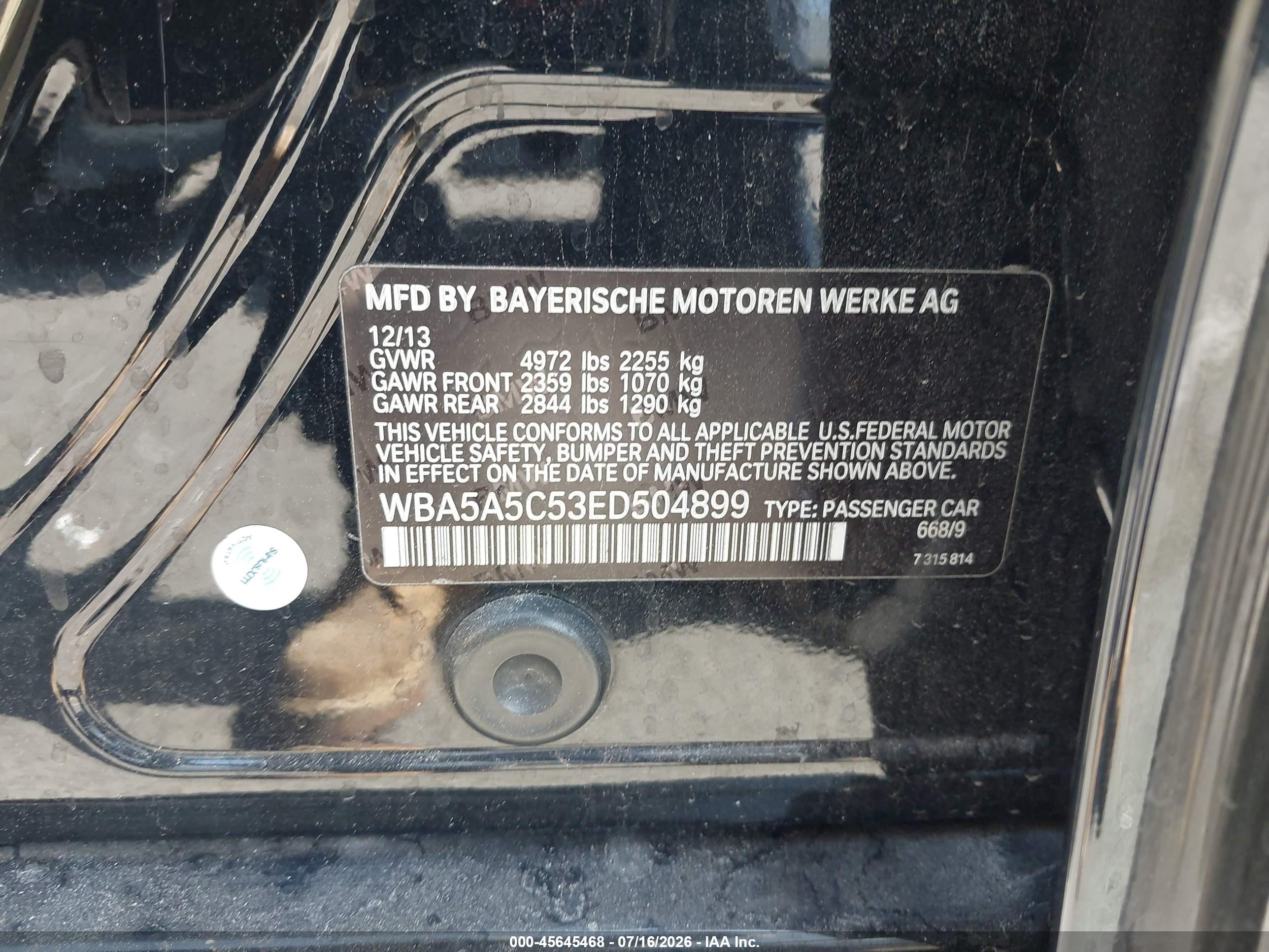2014 Bmw 528i   Черный vin: WBA5A5C53ED504899