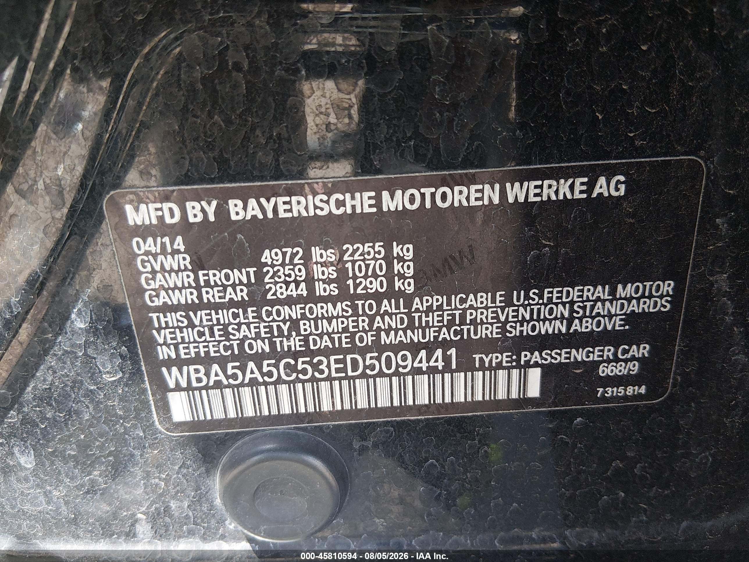 2014 Bmw 528i   Черный vin: WBA5A5C53ED509441