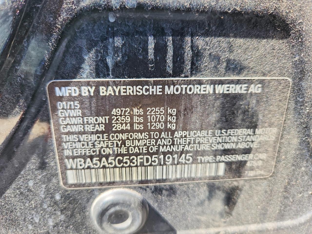 2015 Bmw 528 I Black vin: WBA5A5C53FD519145