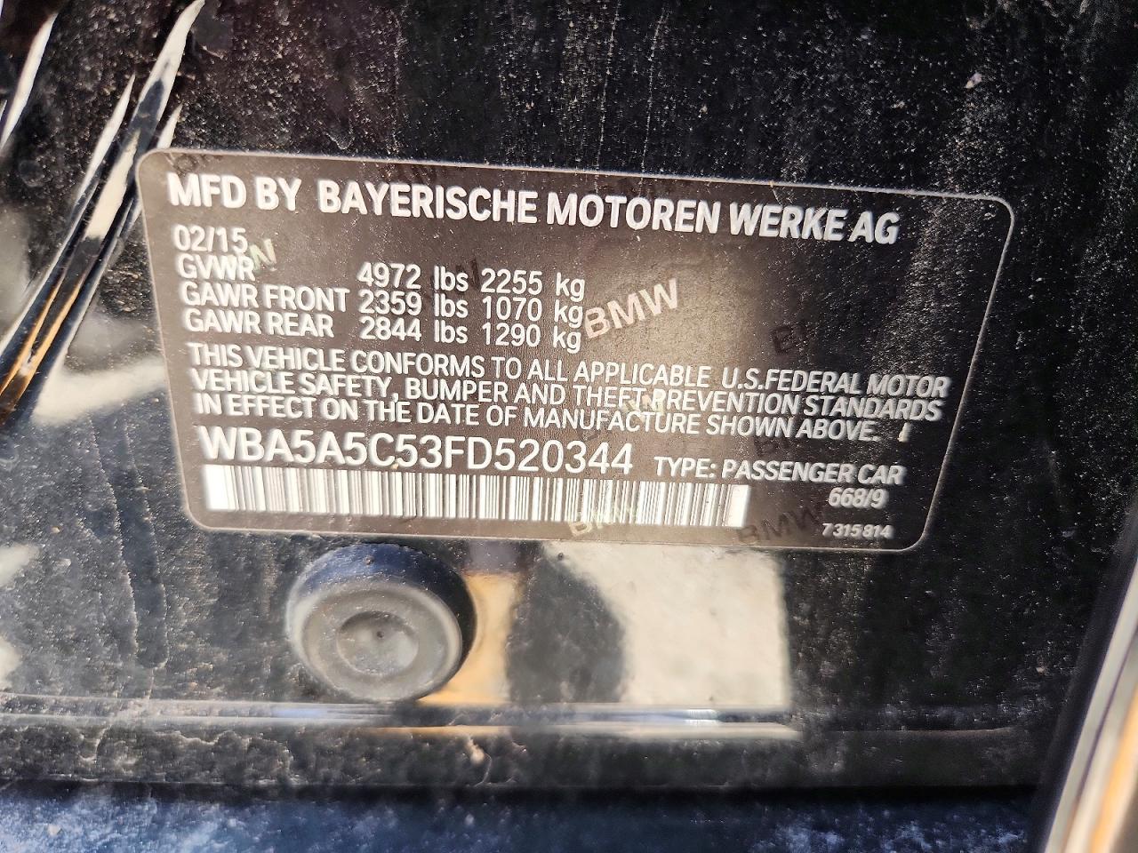2015 Bmw 528 I Black vin: WBA5A5C53FD520344