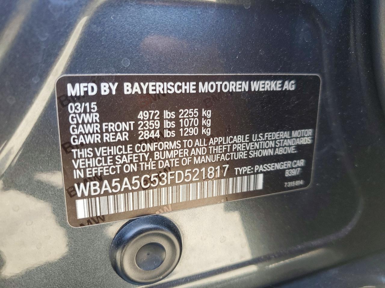2015 Bmw 528 I Gray vin: WBA5A5C53FD521817