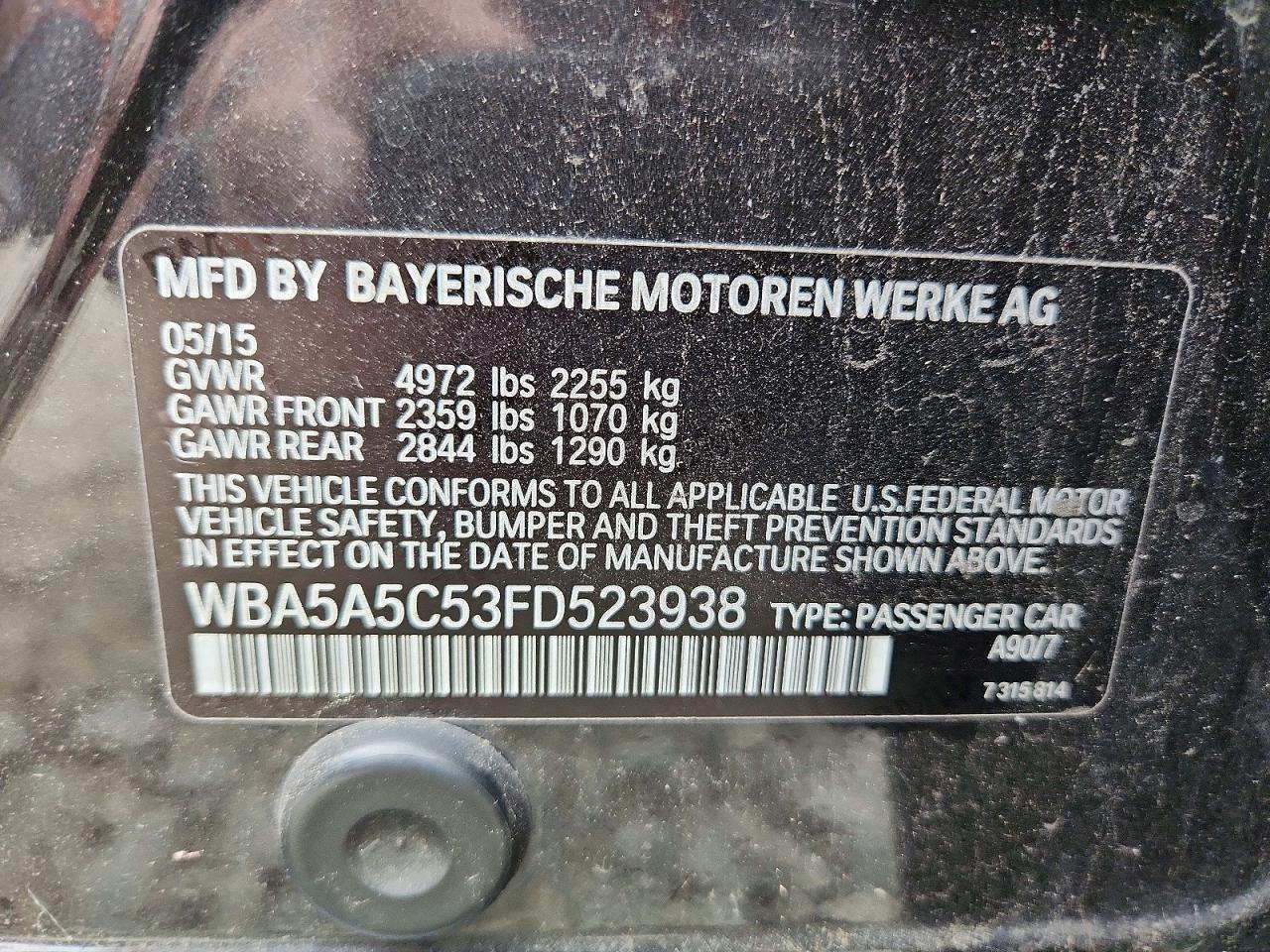 2015 Bmw 528 I Gray vin: WBA5A5C53FD523938