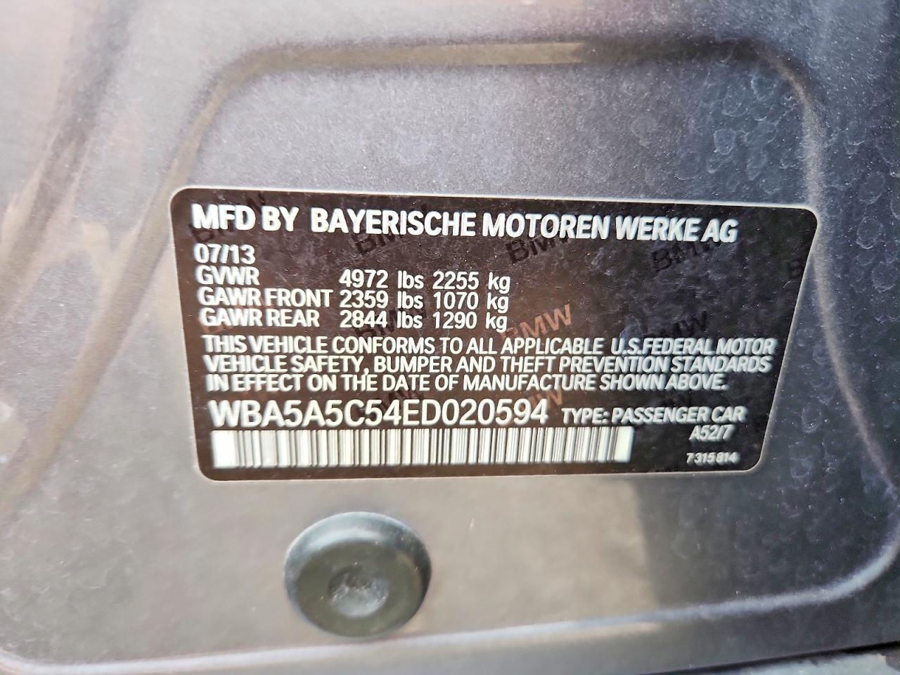 2014 Bmw 528 I Gray vin: WBA5A5C54ED020594