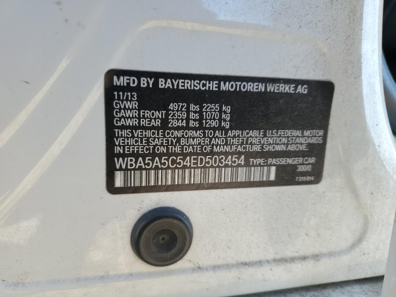 2014 Bmw 528 I White vin: WBA5A5C54ED503454