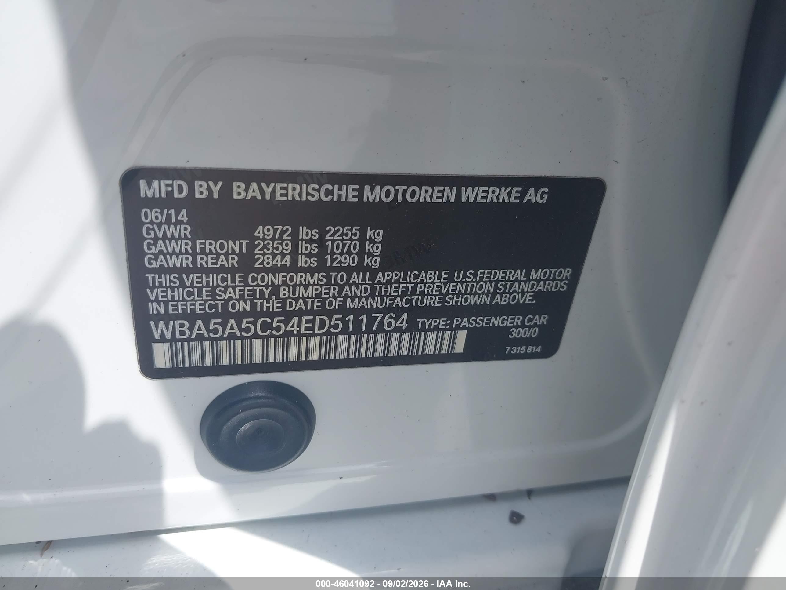 2014 Bmw 528i   White vin: WBA5A5C54ED511764