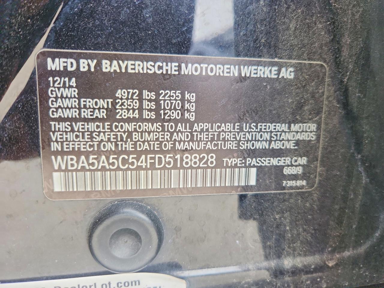 2015 Bmw 528 I Black vin: WBA5A5C54FD518828