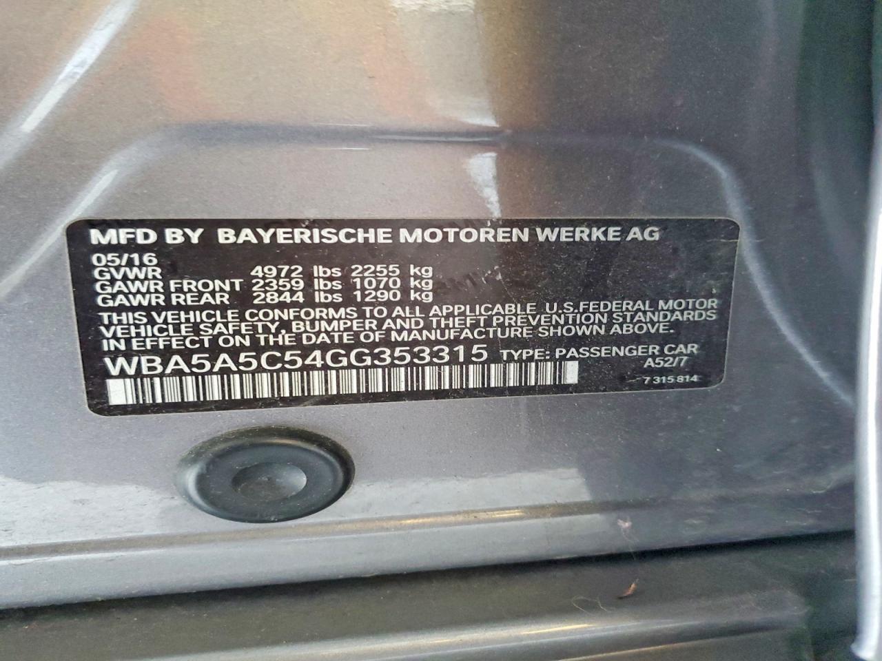 2016 Bmw 528 I Gray vin: WBA5A5C54GG353315