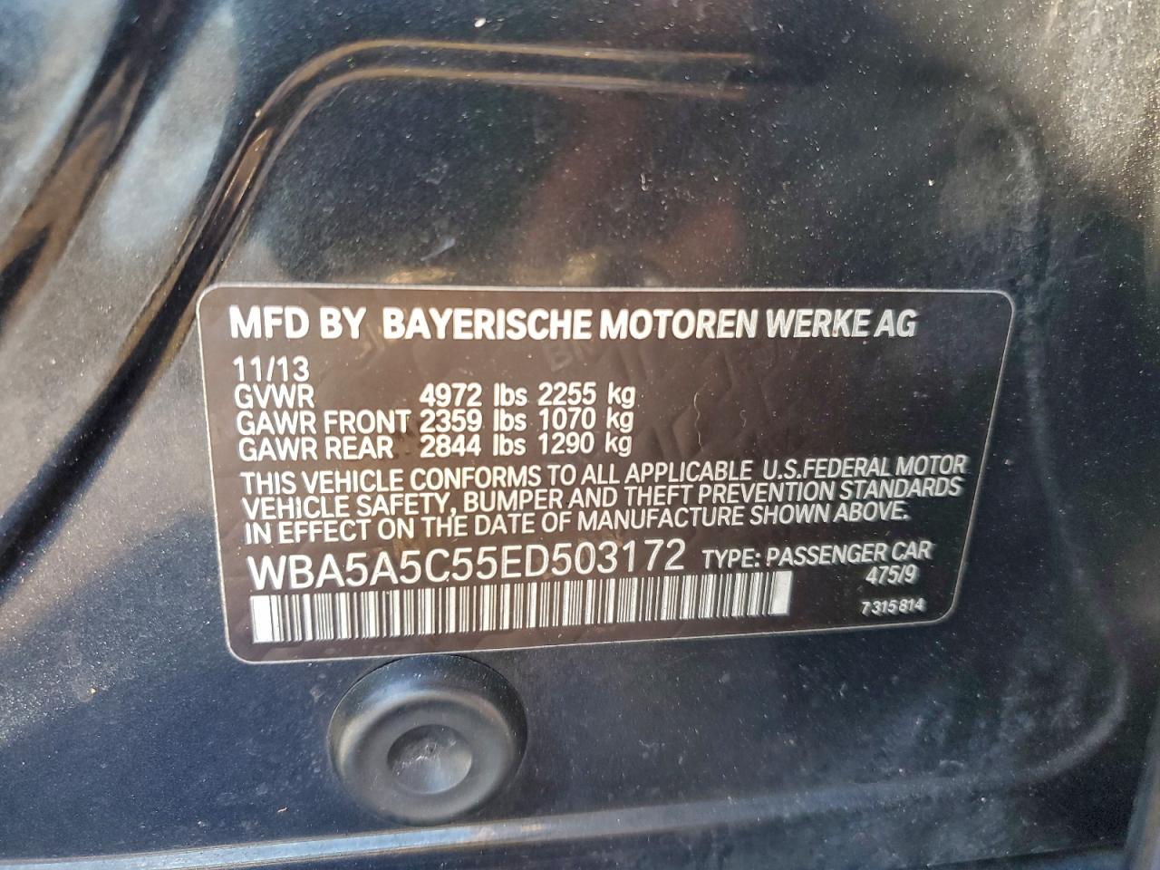 2014 Bmw 528 I Black vin: WBA5A5C55ED503172