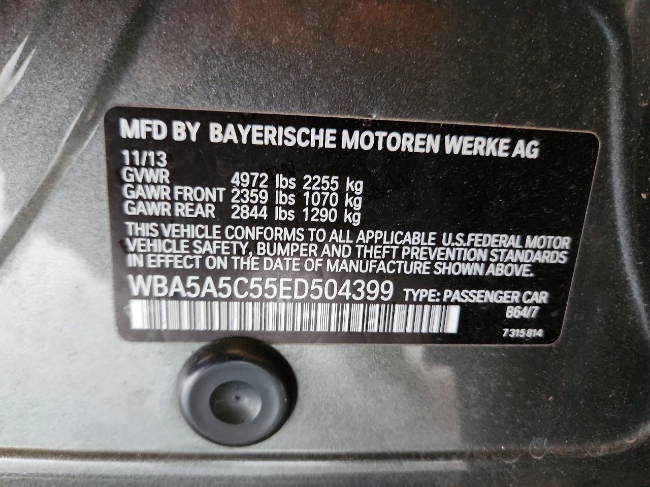 2014 Bmw 528 I Gray vin: WBA5A5C55ED504399