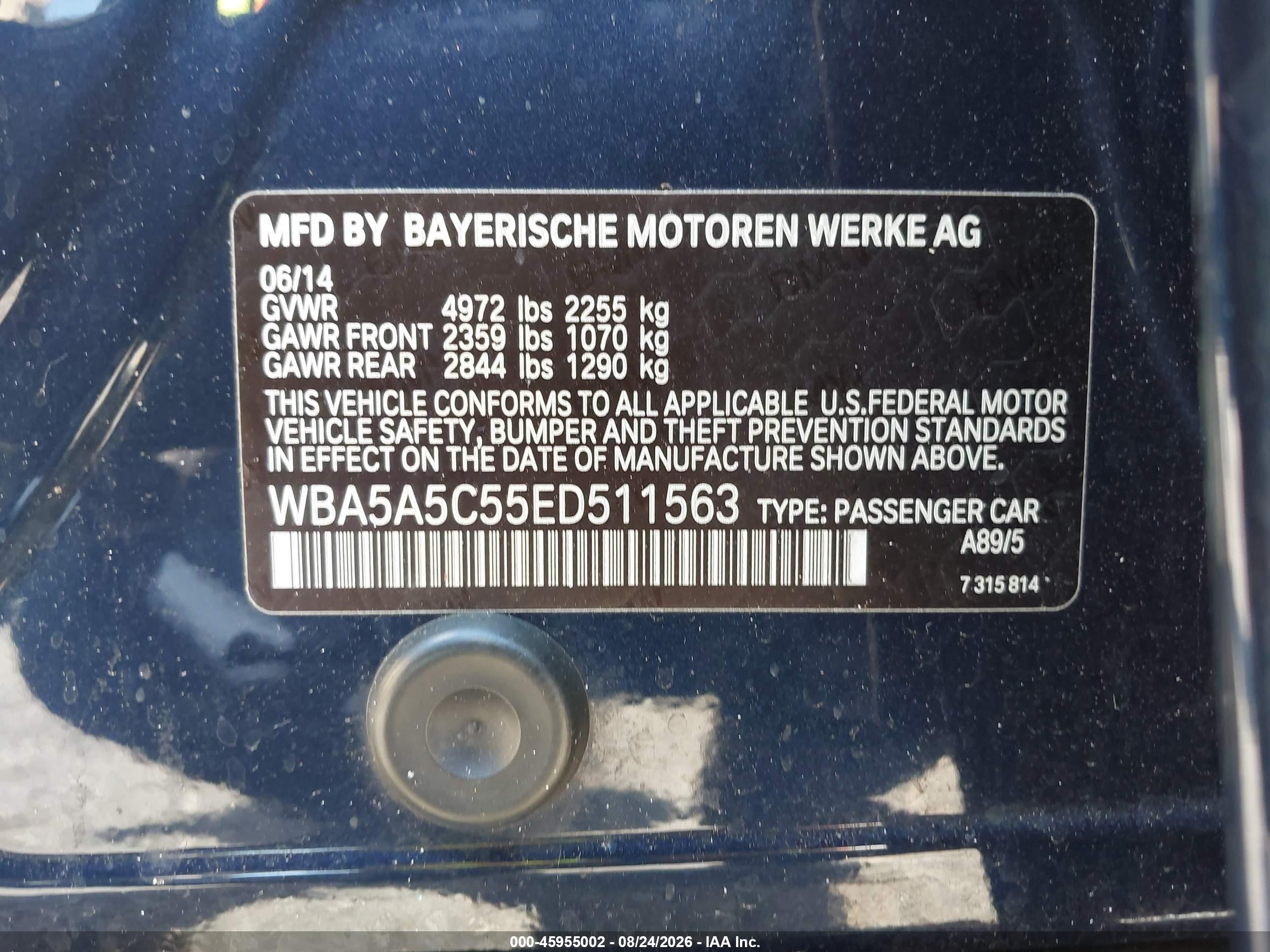 2014 Bmw 528i   Dark Blue vin: WBA5A5C55ED511563