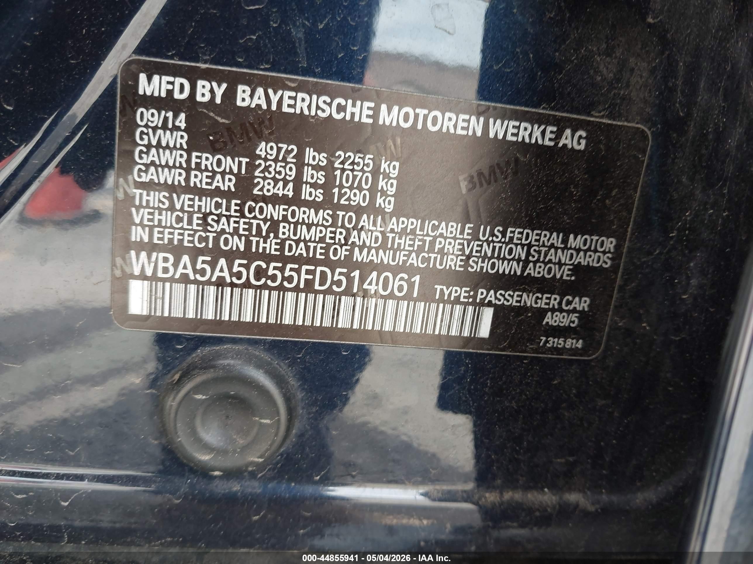 2015 Bmw 528i   Blue vin: WBA5A5C55FD514061