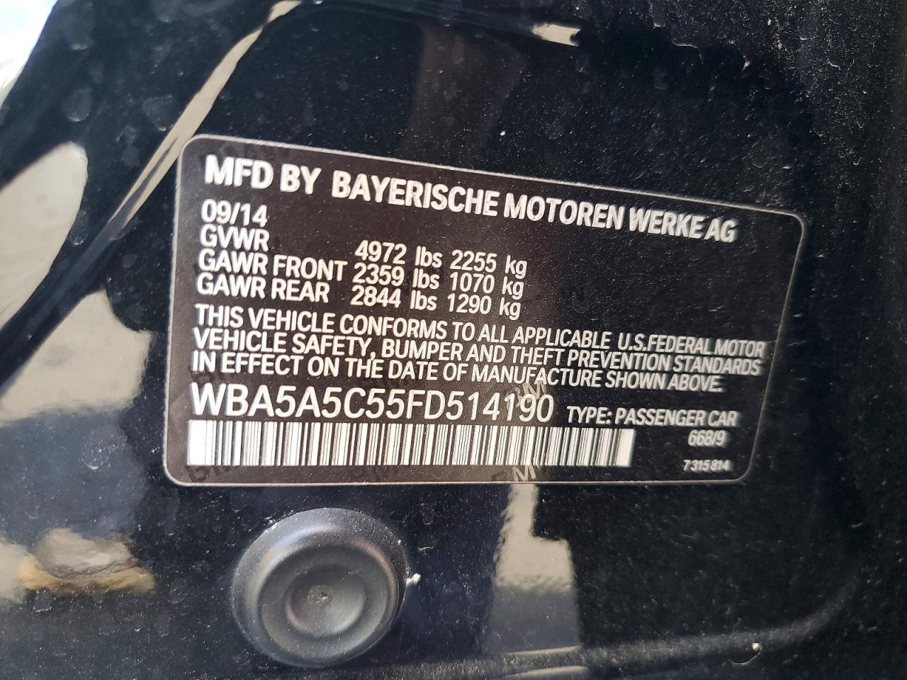 2015 Bmw 528 I Черный vin: WBA5A5C55FD514190