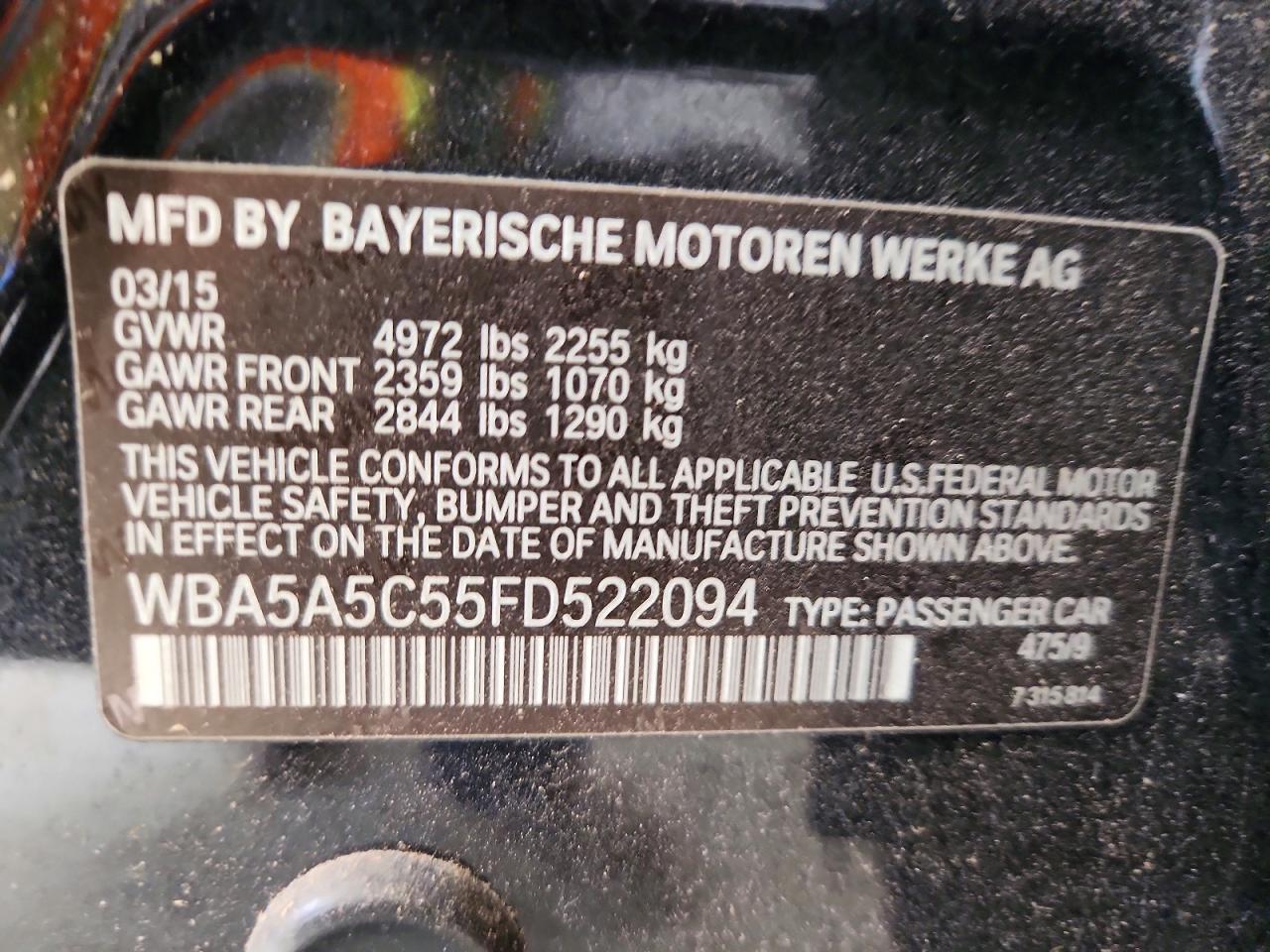 2015 Bmw 528 I Black vin: WBA5A5C55FD522094