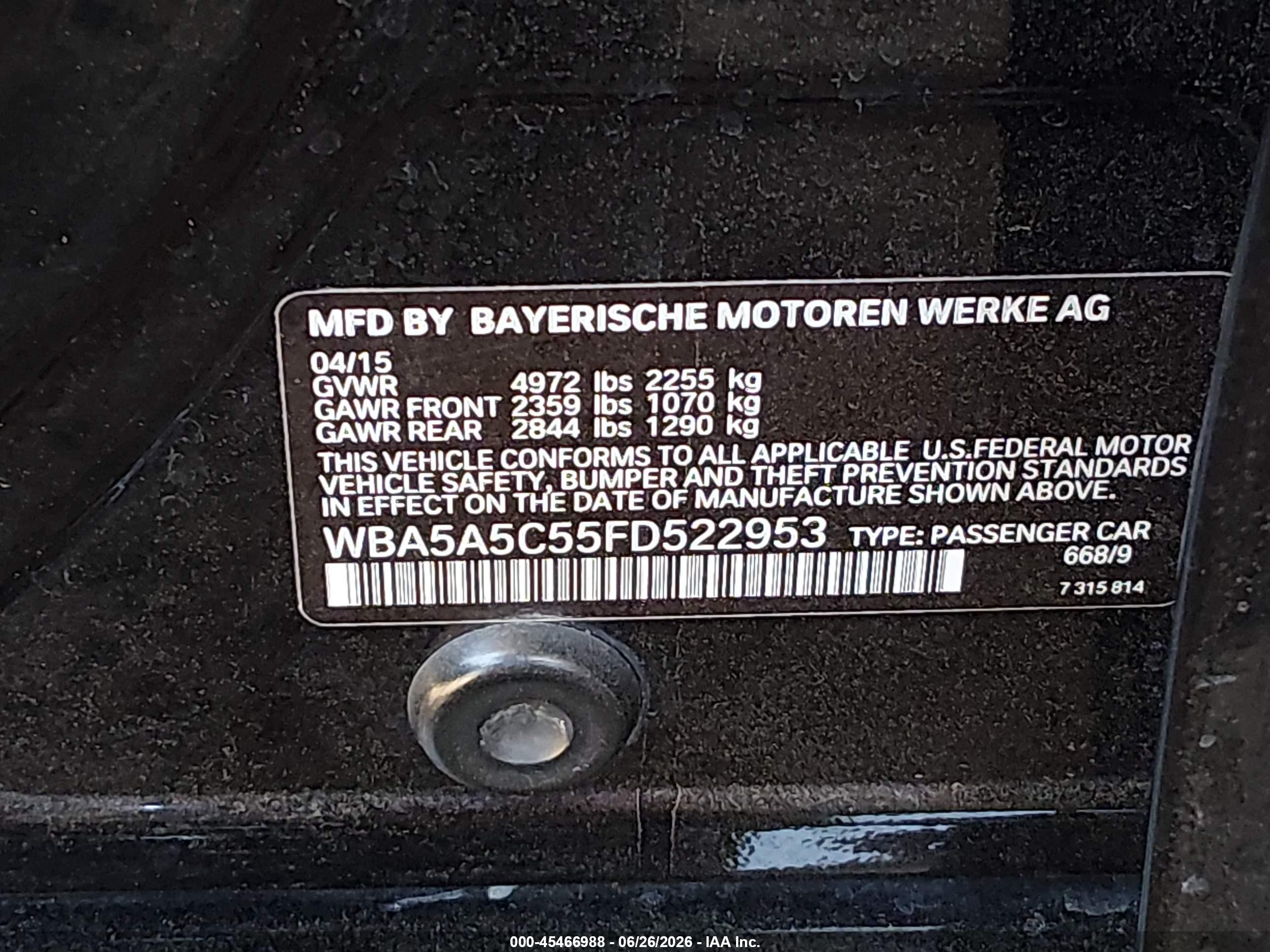 2015 Bmw 528i   Black vin: WBA5A5C55FD522953