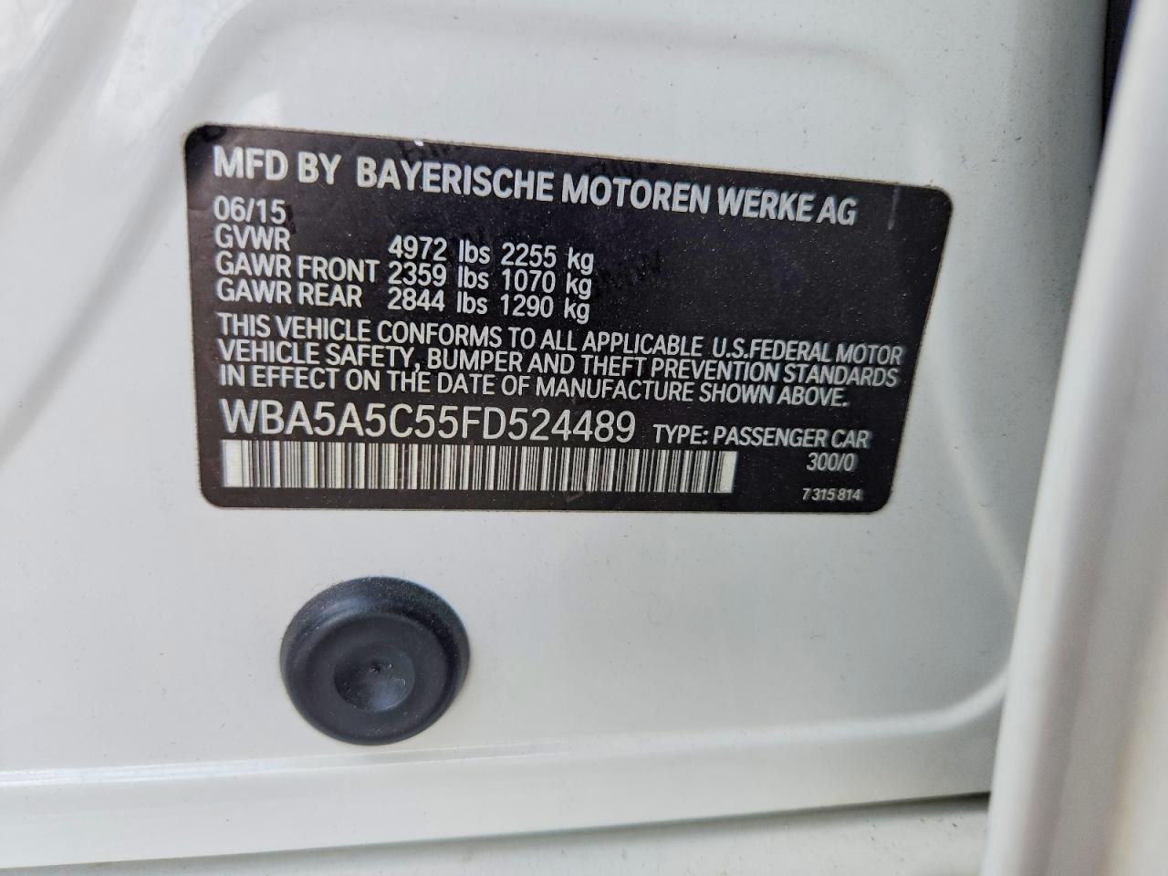 2015 Bmw 528 I White vin: WBA5A5C55FD524489