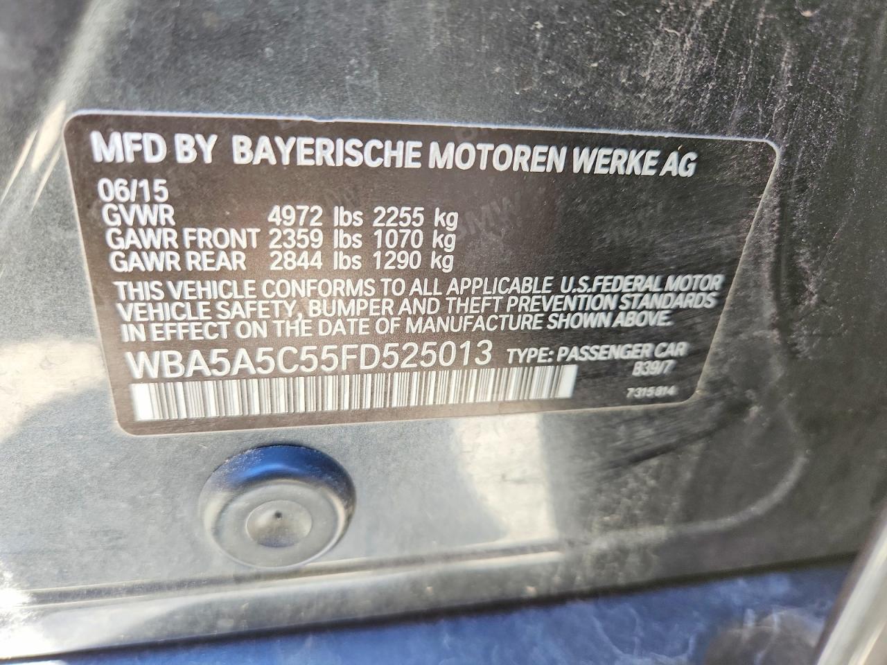 2015 Bmw 528 I Black vin: WBA5A5C55FD525013
