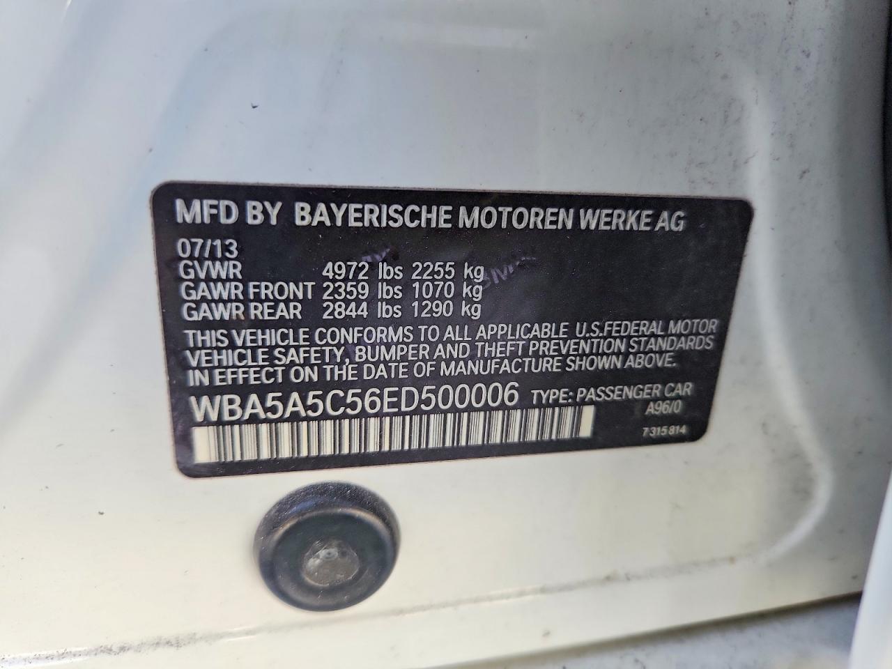 2014 Bmw 528 I Белый vin: WBA5A5C56ED500006
