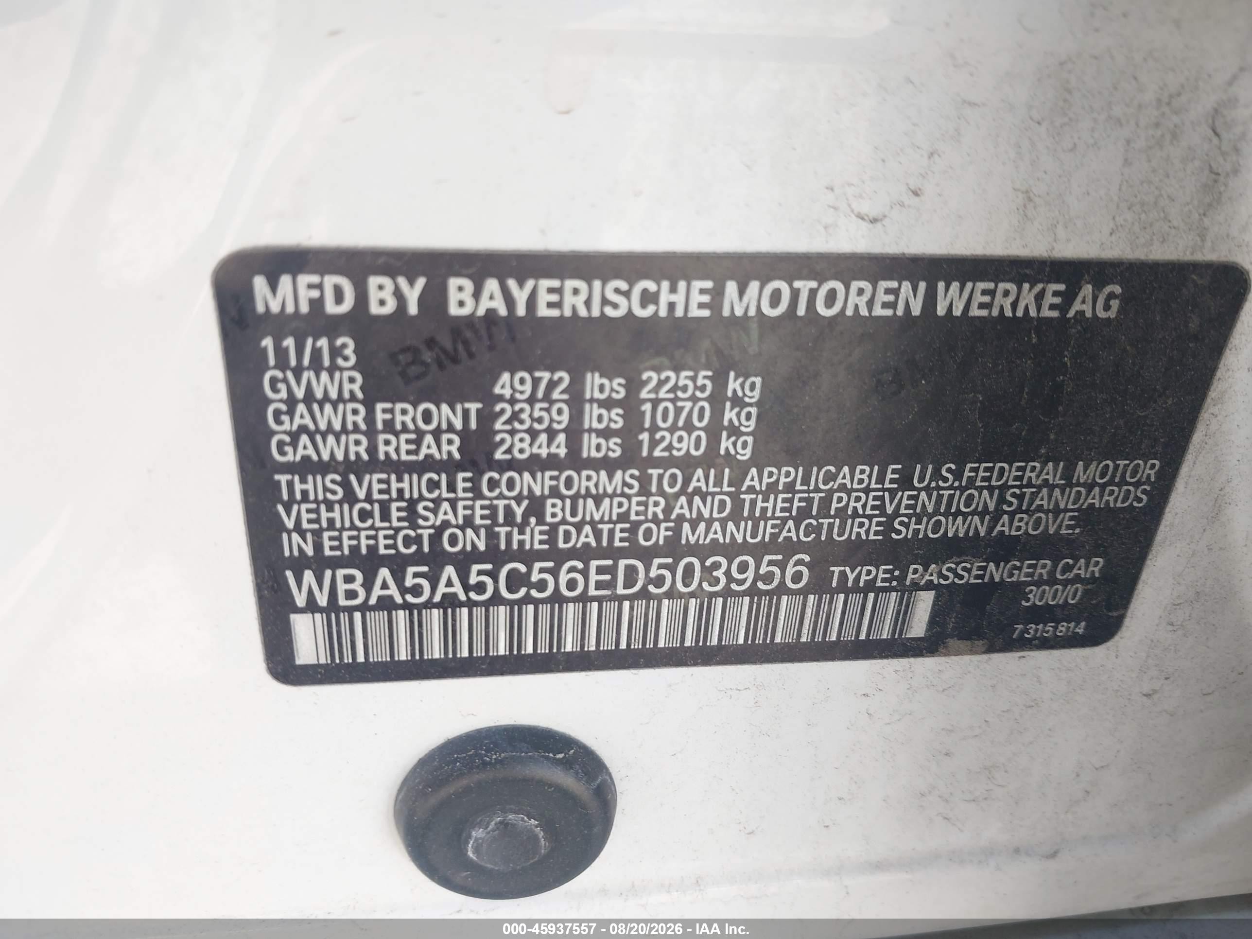 2014 Bmw 528i   White vin: WBA5A5C56ED503956