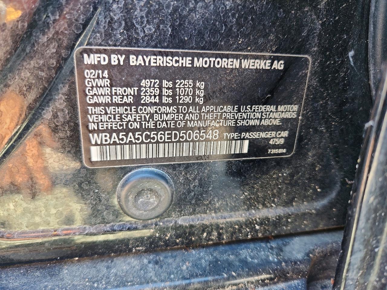 2014 Bmw 528 I Черный vin: WBA5A5C56ED506548