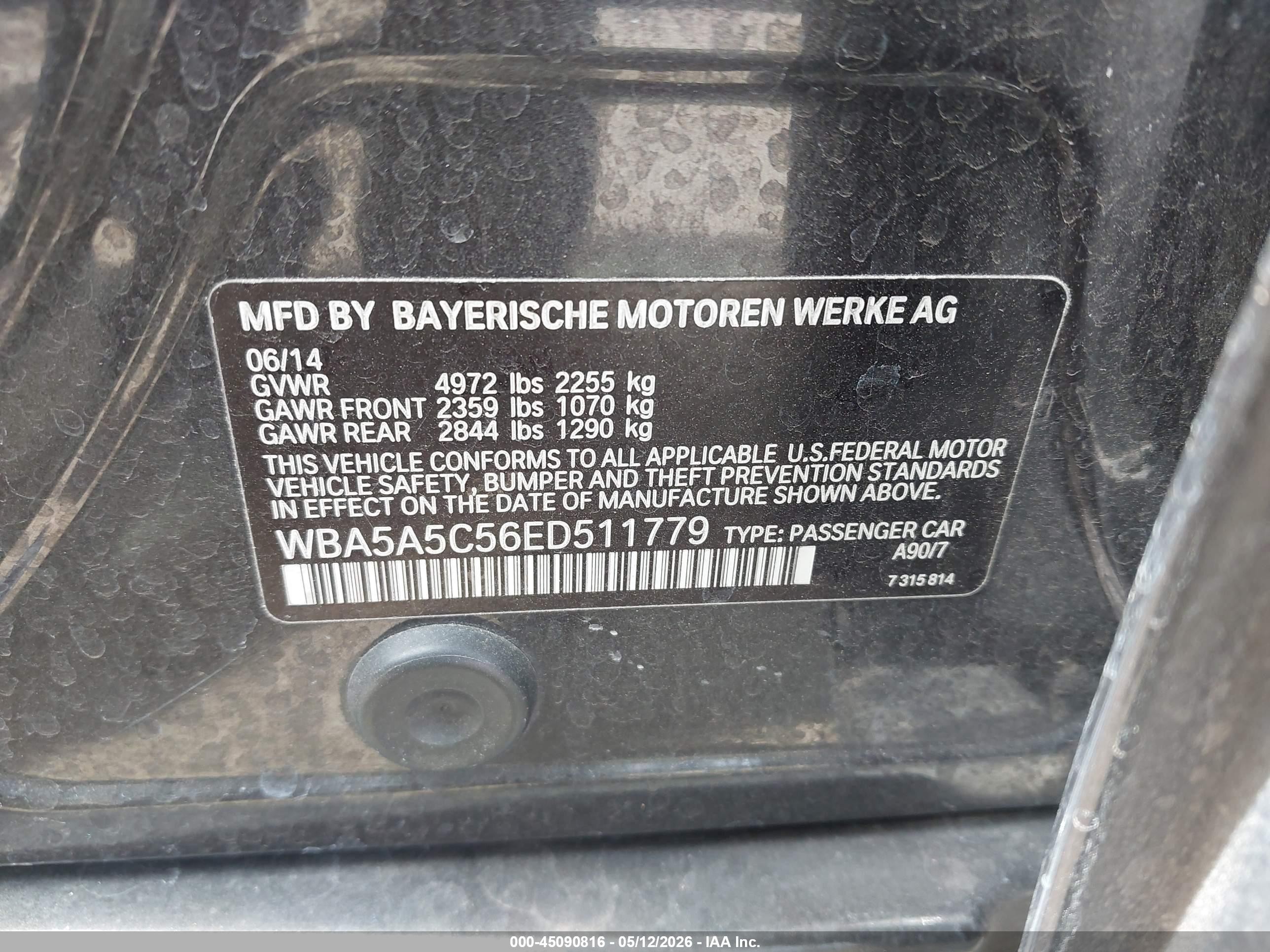 2014 Bmw 528i   Black vin: WBA5A5C56ED511779