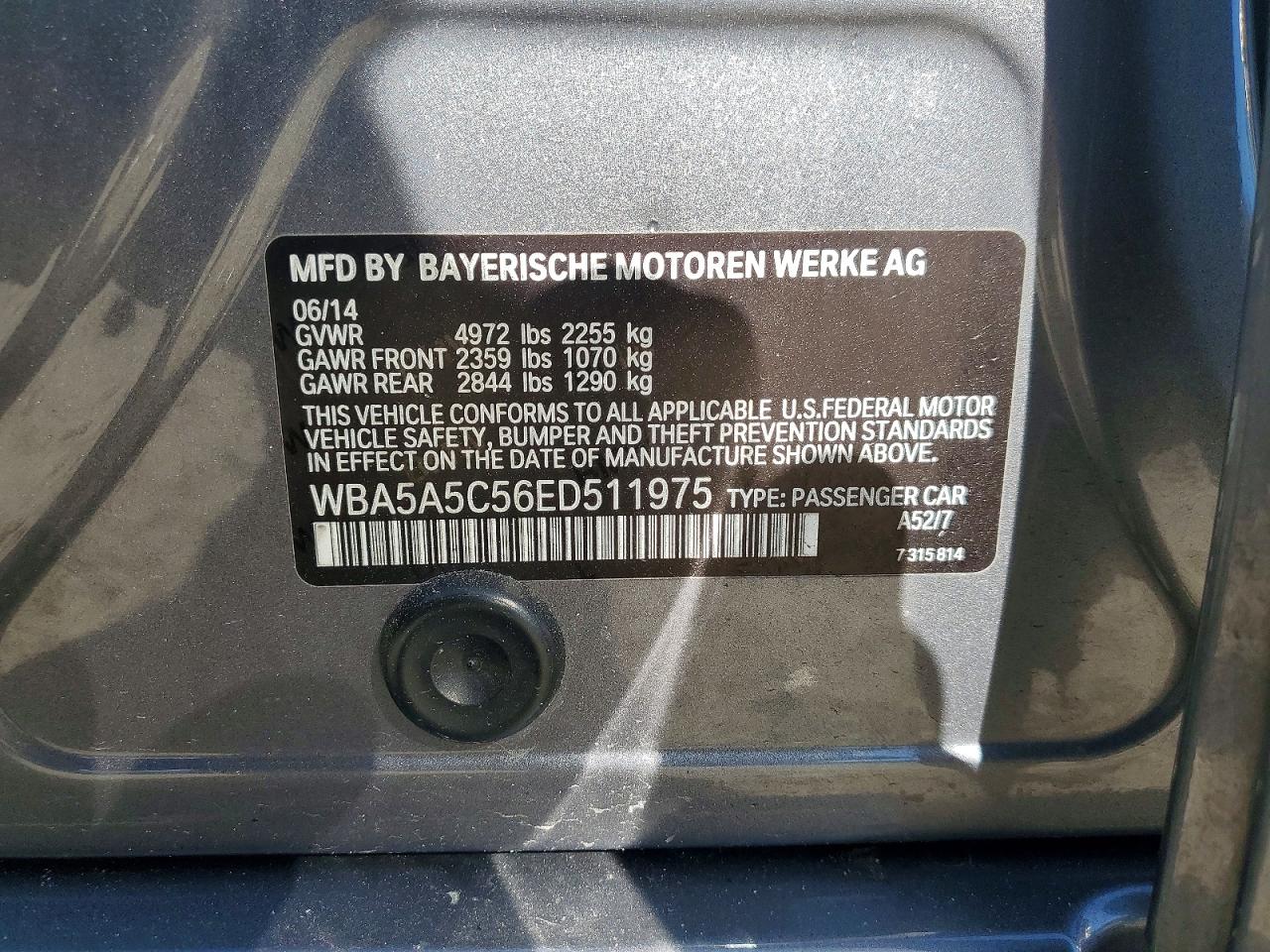 2014 Bmw 528 I Silver vin: WBA5A5C56ED511975