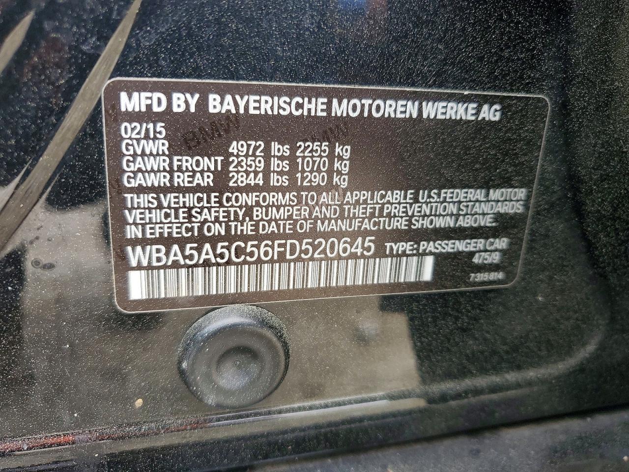 2015 Bmw 528 I Black vin: WBA5A5C56FD520645