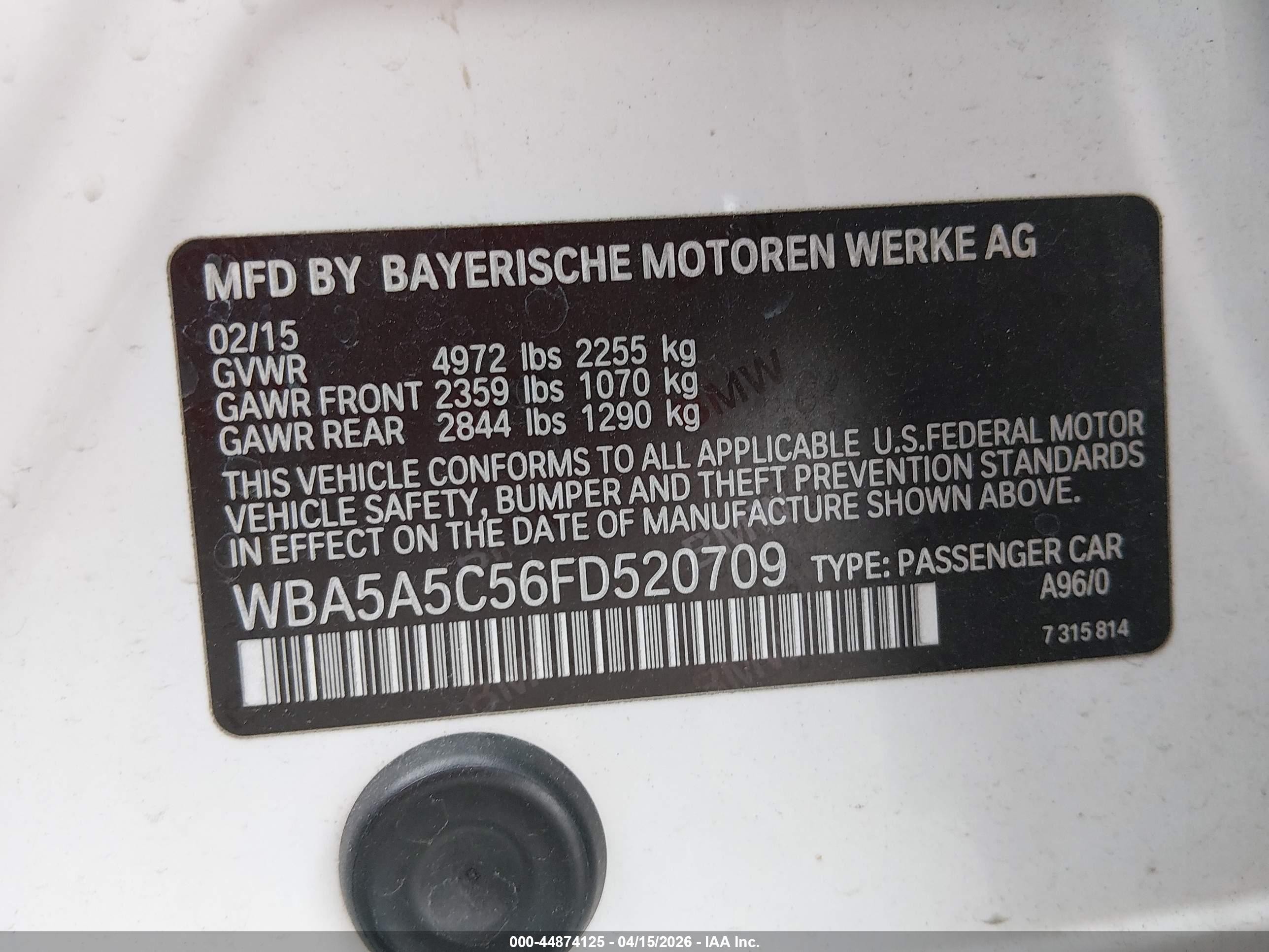 2015 Bmw 528i   White vin: WBA5A5C56FD520709