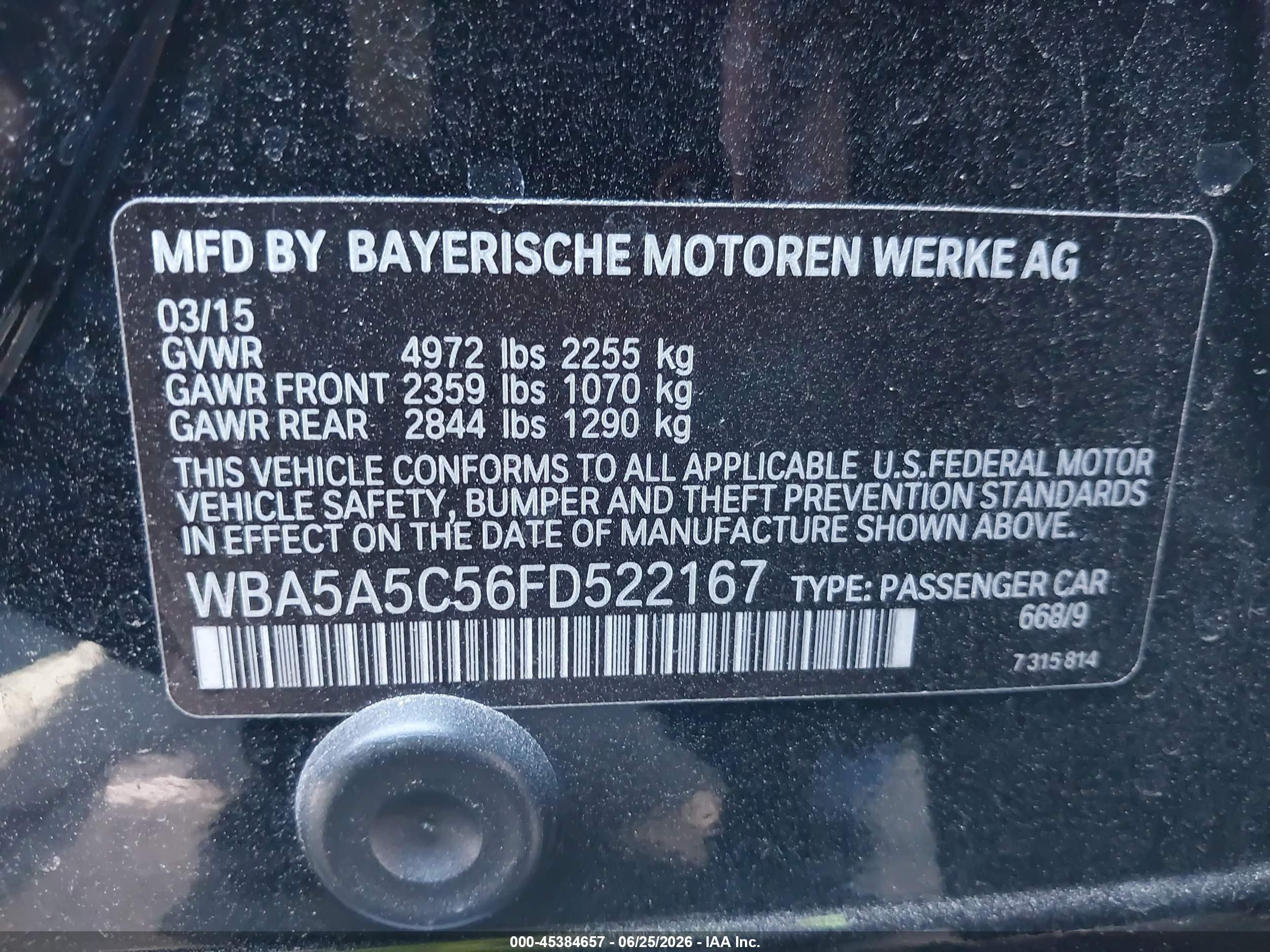 2015 Bmw 528i   Черный vin: WBA5A5C56FD522167