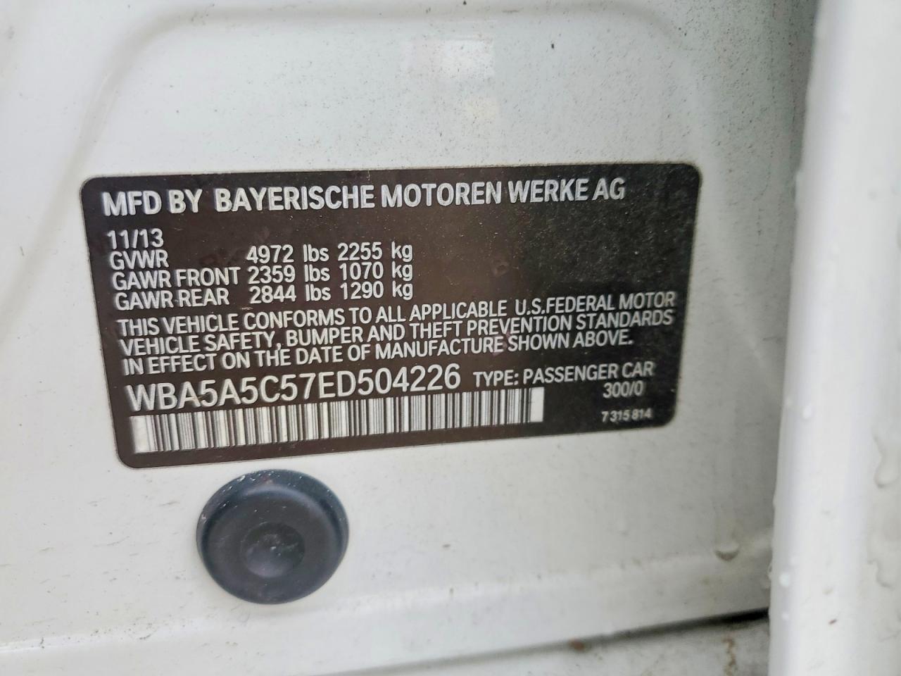 2014 Bmw 528 I White vin: WBA5A5C57ED504226