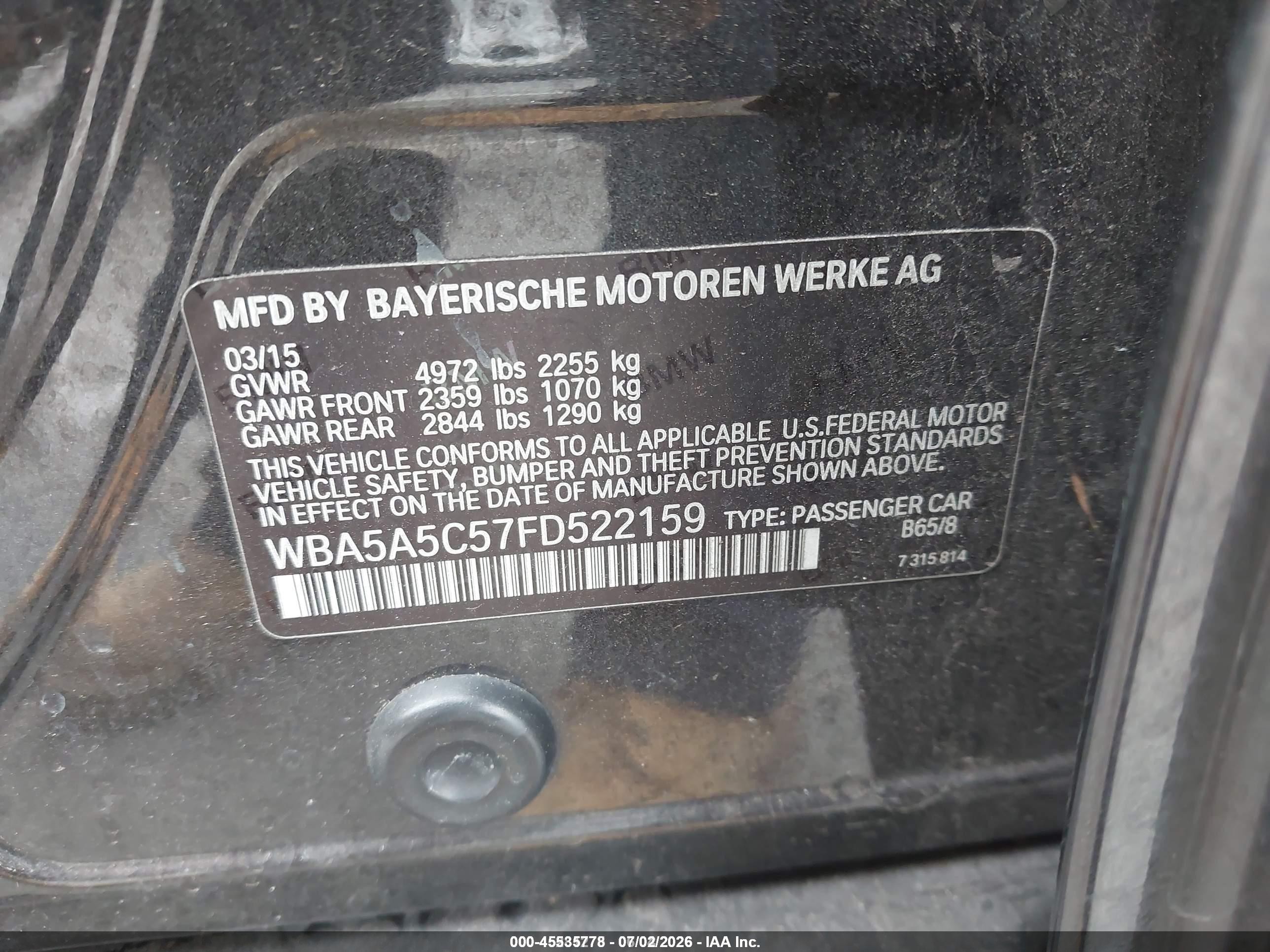 2015 Bmw 528i   Black vin: WBA5A5C57FD522159