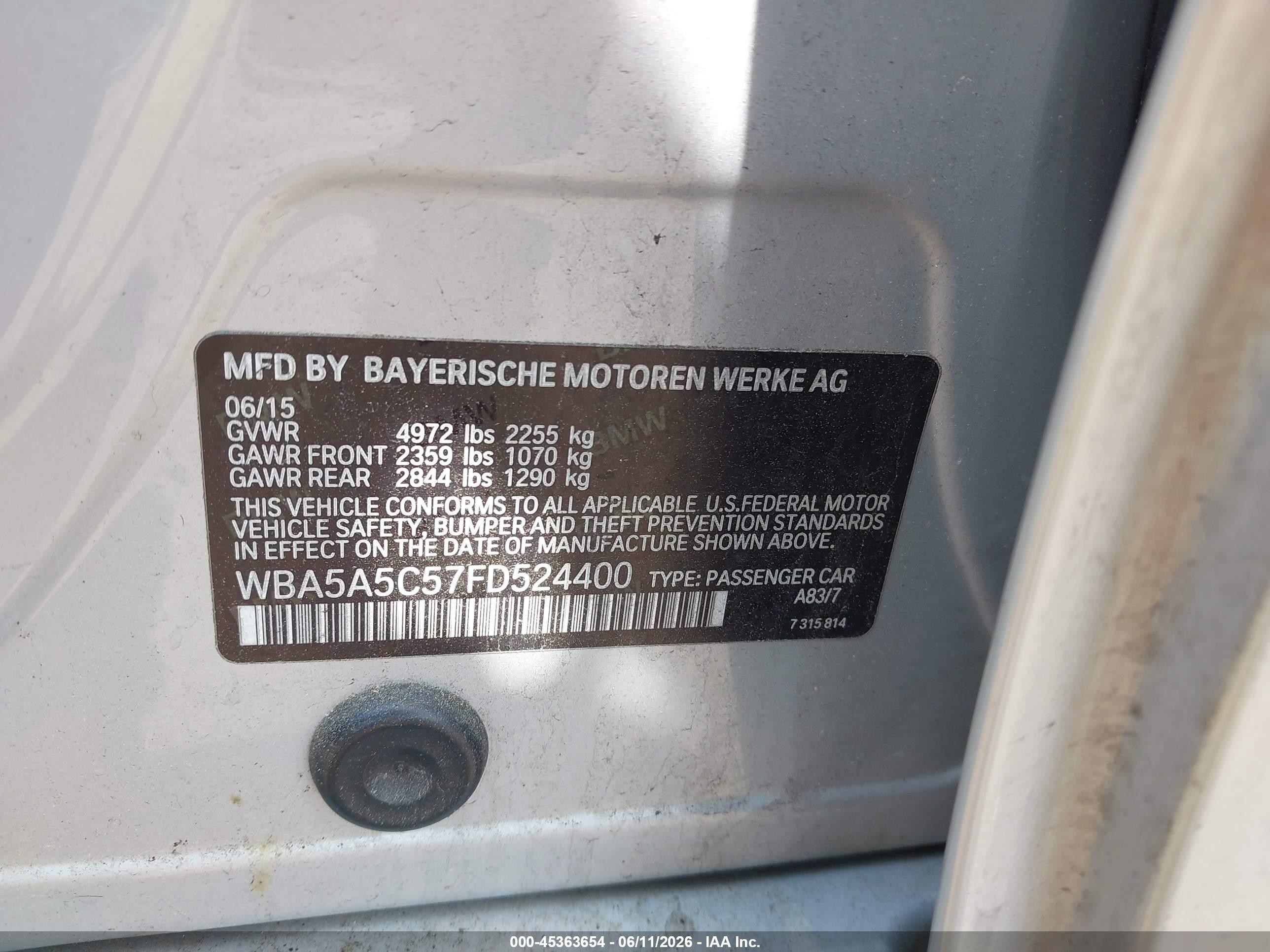 2015 Bmw 528i   Silver vin: WBA5A5C57FD524400
