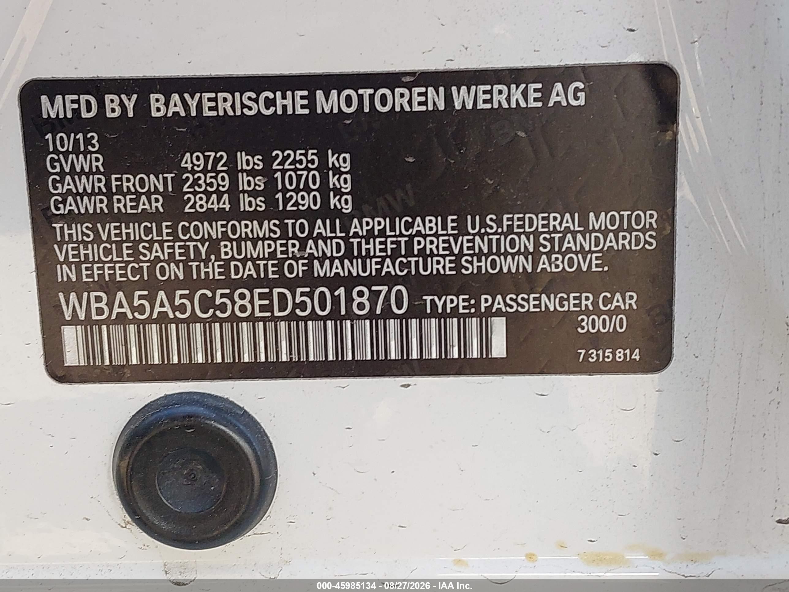 2014 Bmw 528i   White vin: WBA5A5C58ED501870