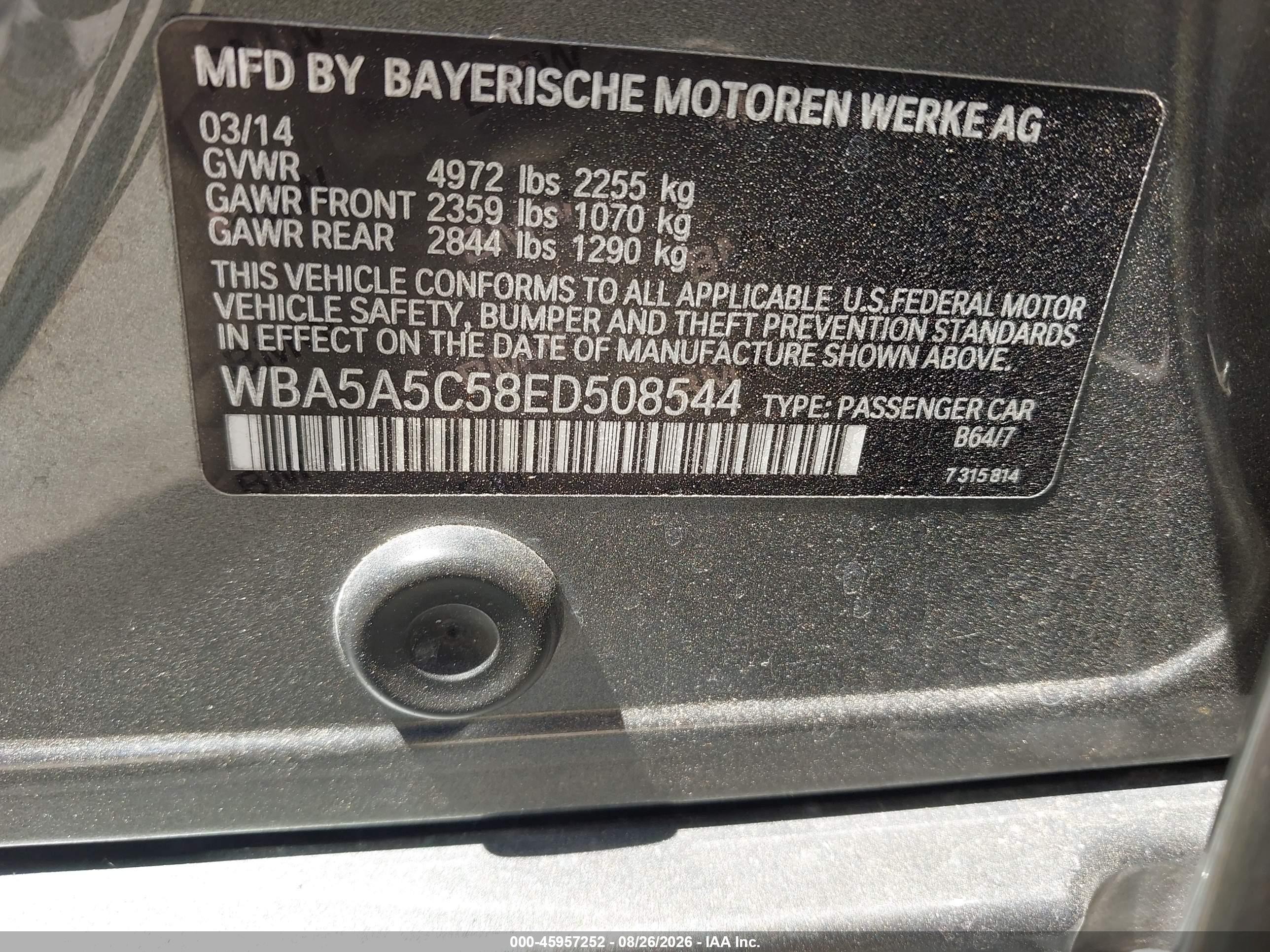 2014 Bmw 528i Gray vin: WBA5A5C58ED508544