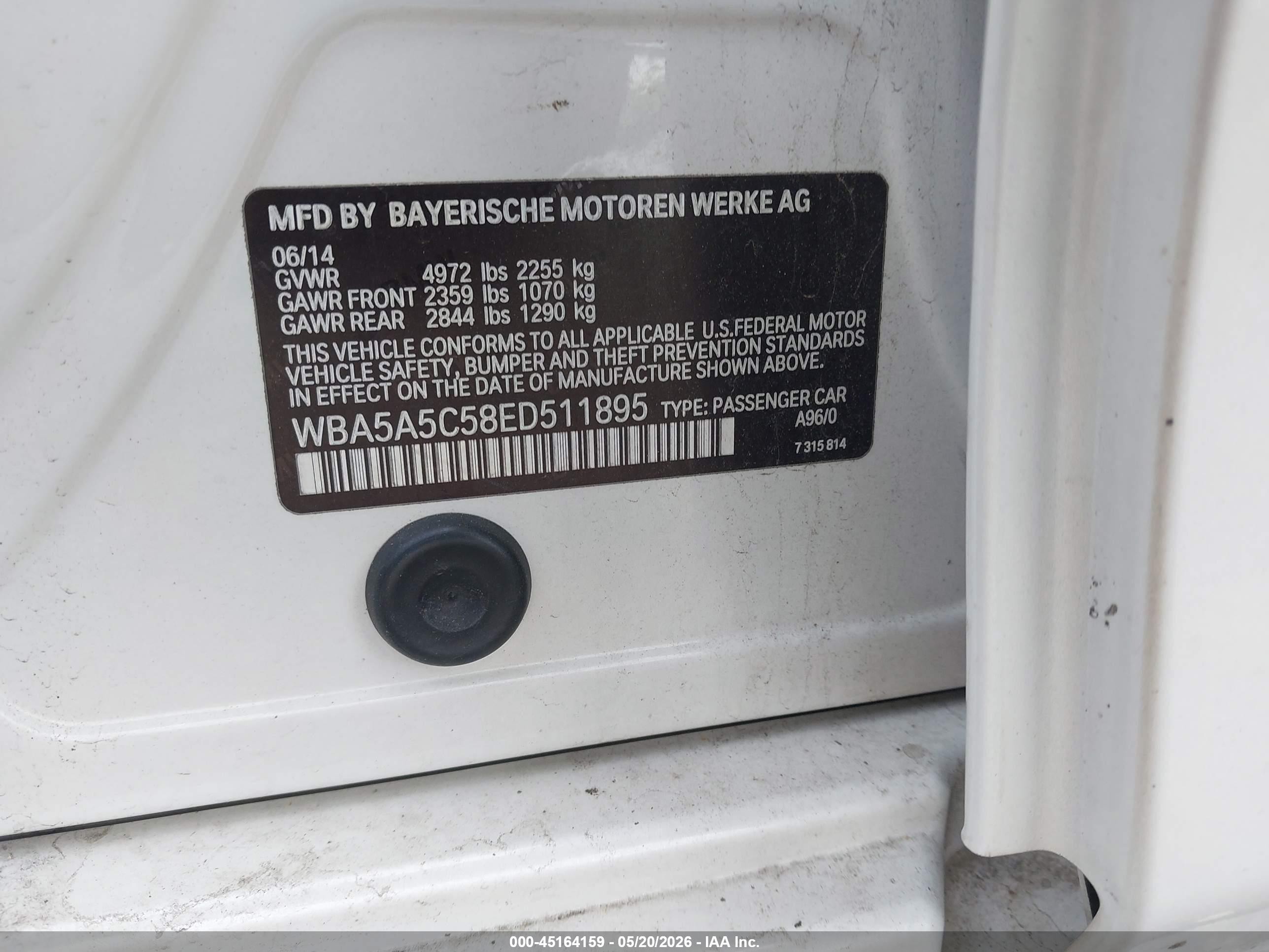 2014 Bmw 528i White vin: WBA5A5C58ED511895