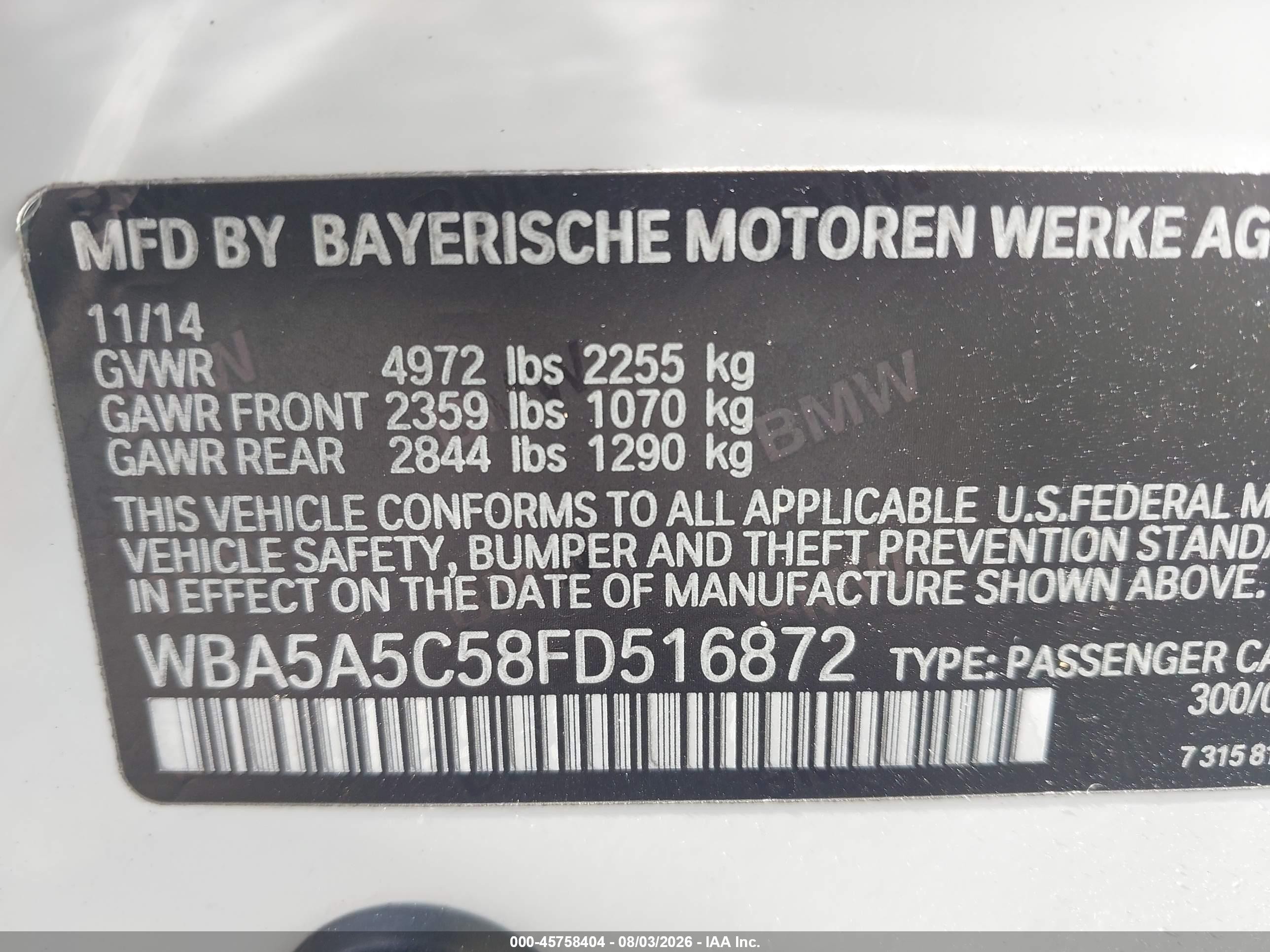 2015 Bmw 528i White vin: WBA5A5C58FD516872