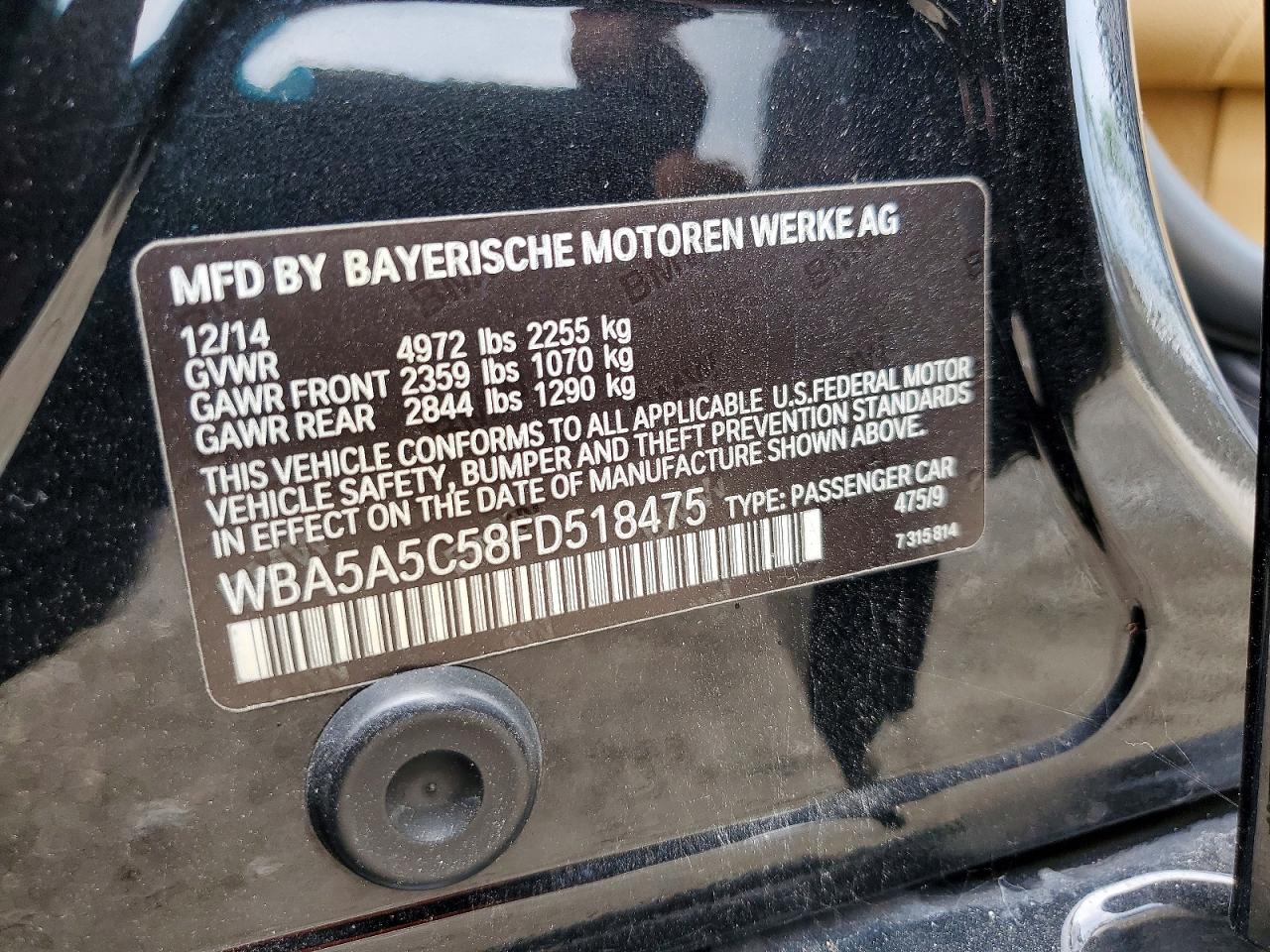 2015 Bmw 528i Black vin: WBA5A5C58FD518475