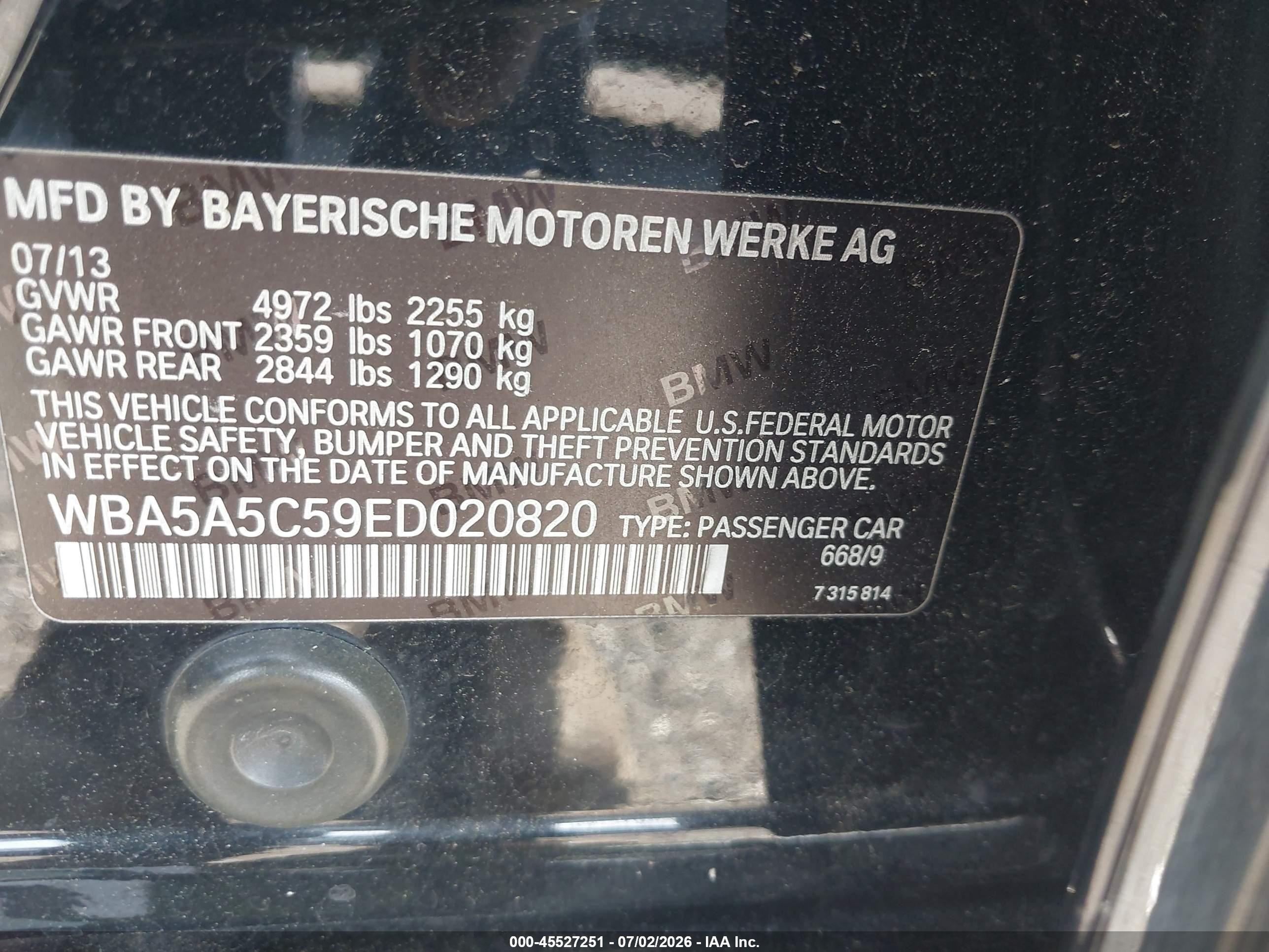 2014 Bmw 528i   Black vin: WBA5A5C59ED020820