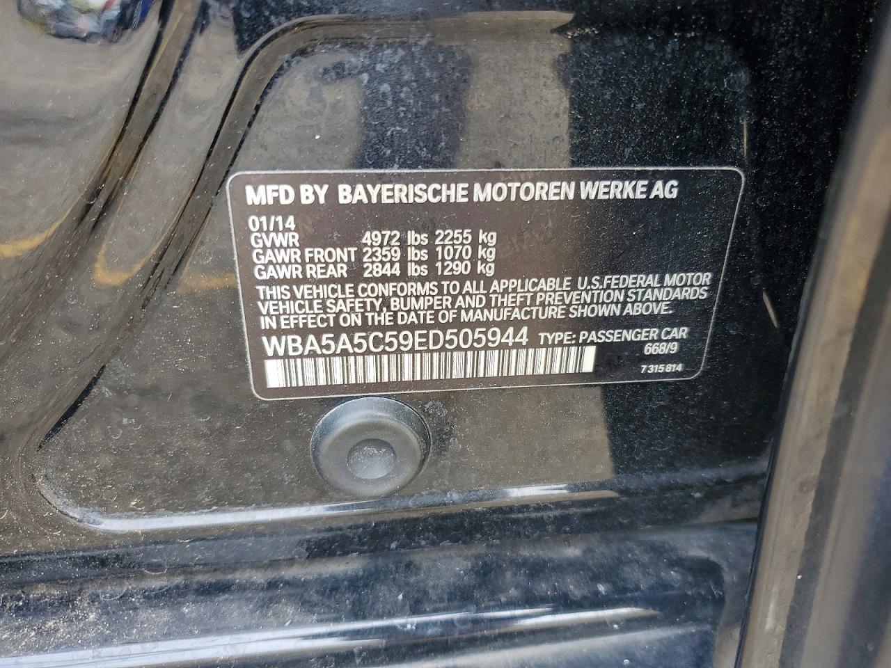 2014 Bmw 528 I Черный vin: WBA5A5C59ED505944