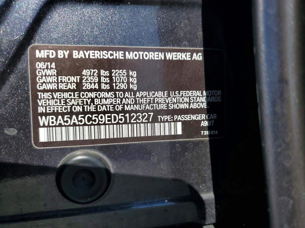 2014 Bmw 528 I Charcoal vin: WBA5A5C59ED512327