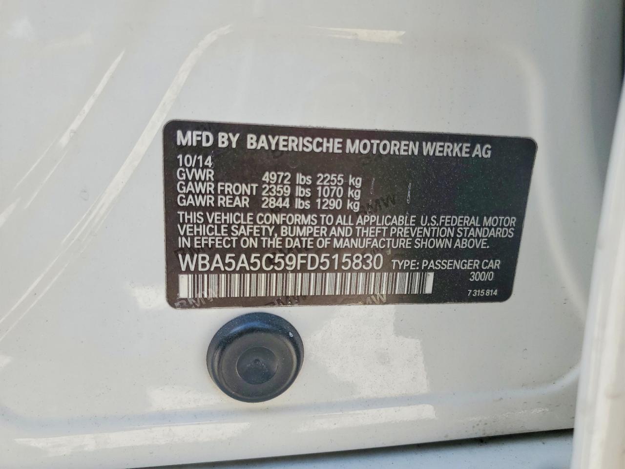 2015 Bmw 528 I White vin: WBA5A5C59FD515830
