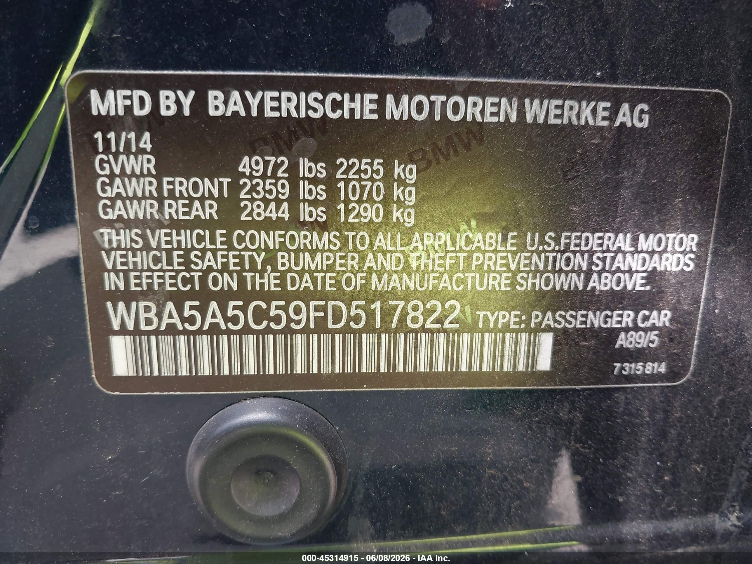 2015 Bmw 528i   Dark Blue vin: WBA5A5C59FD517822